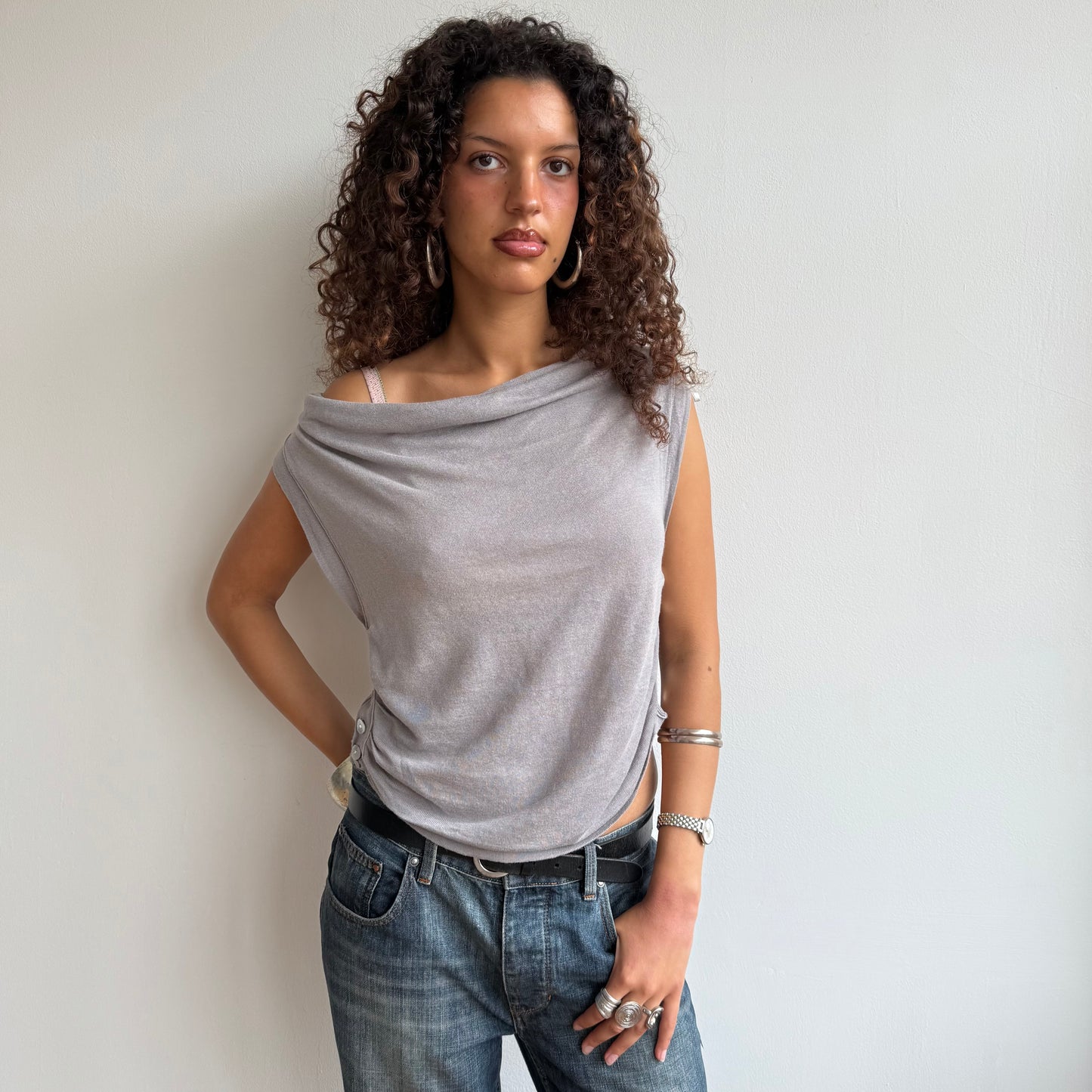 Grey slouchy button knit - Size M