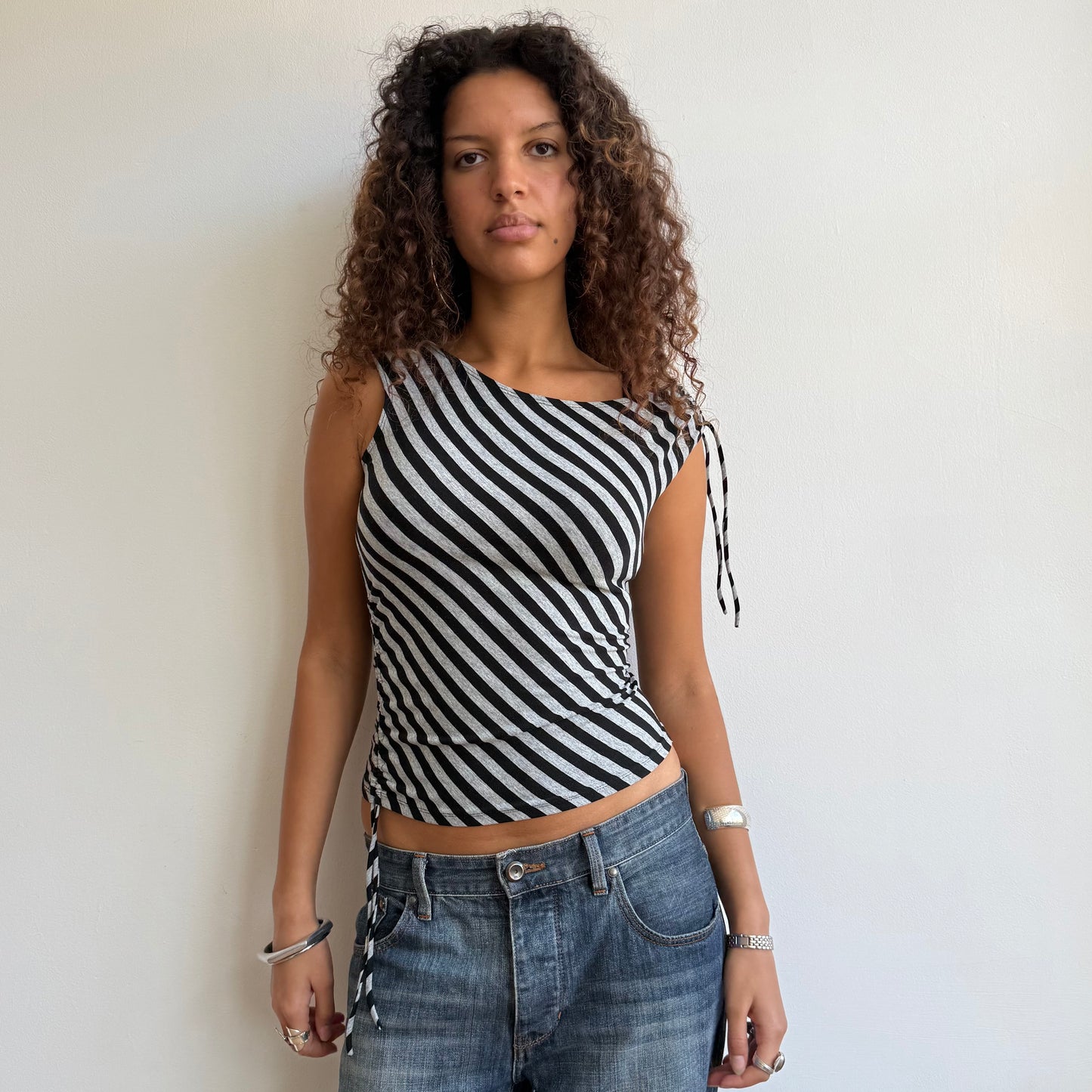 Grey striped ruched top - Size S