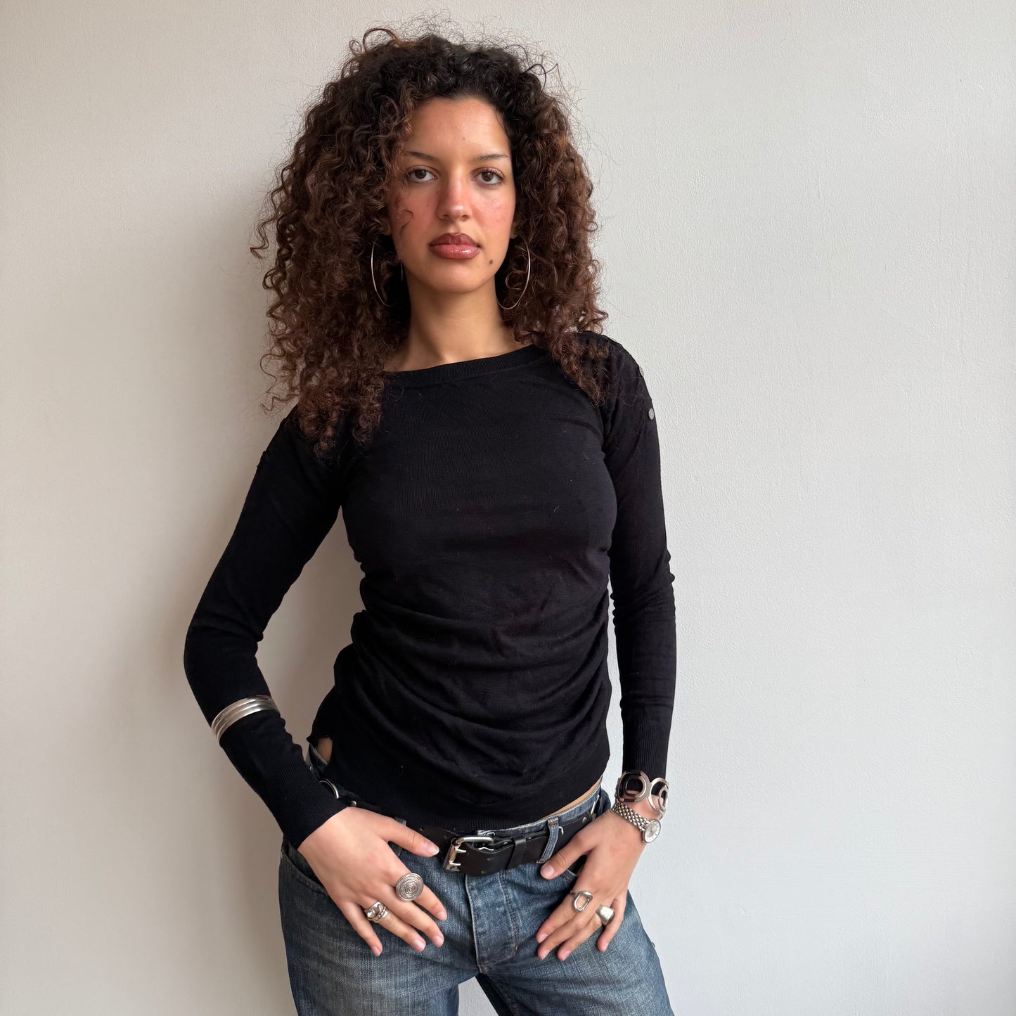 Black ruched button knit - Size S