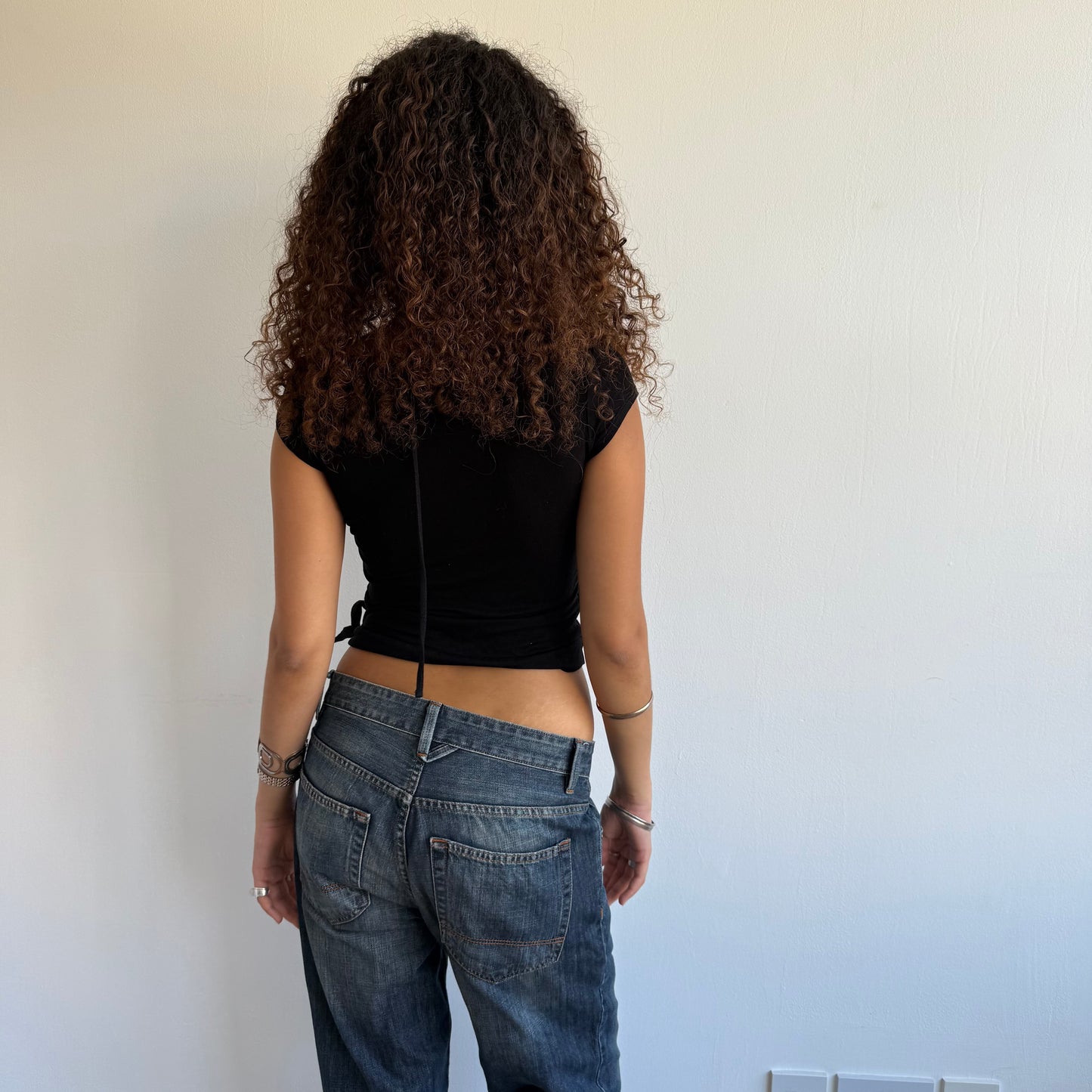 Black double layer wrap halter top - Size S