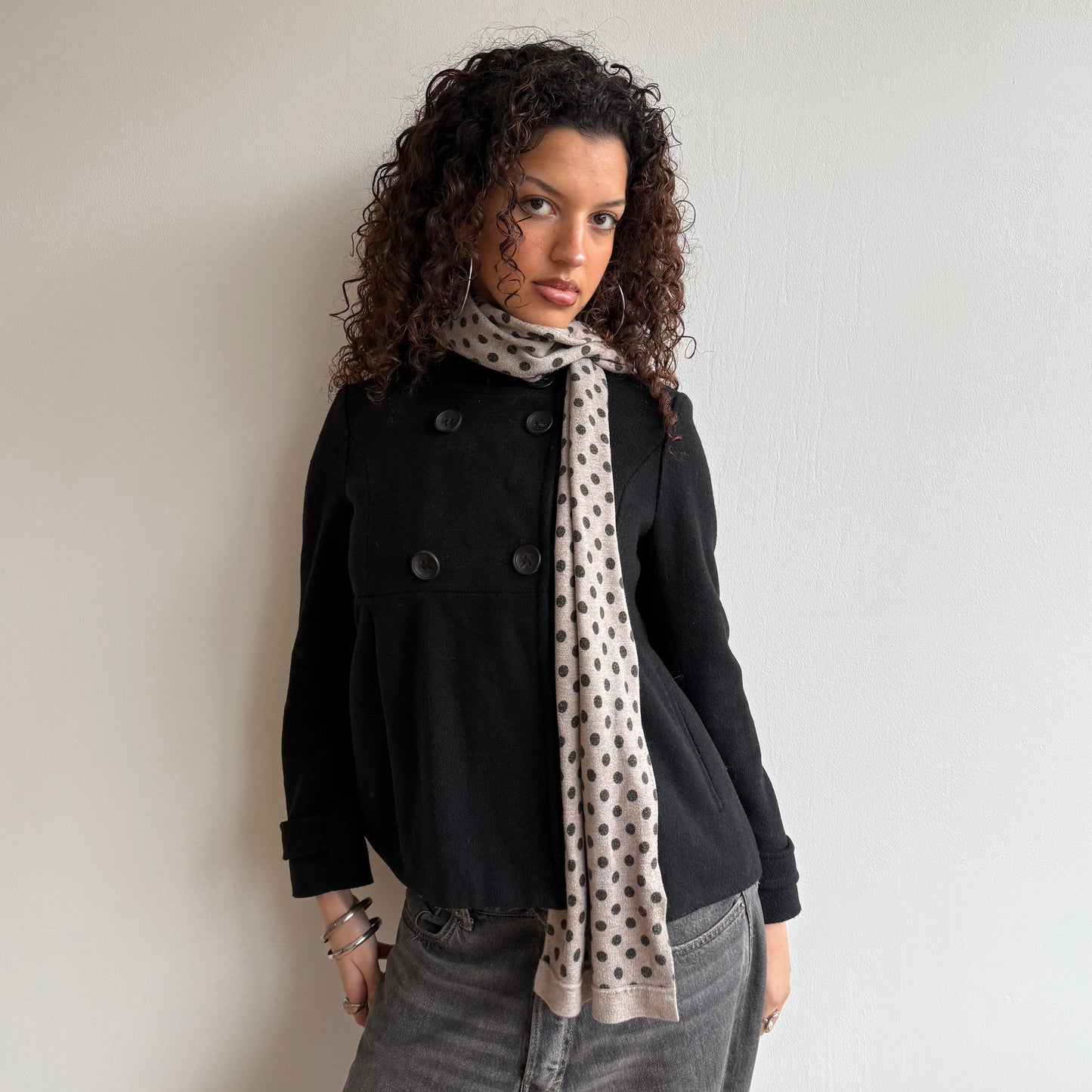 Beige polka dot scarf - OS