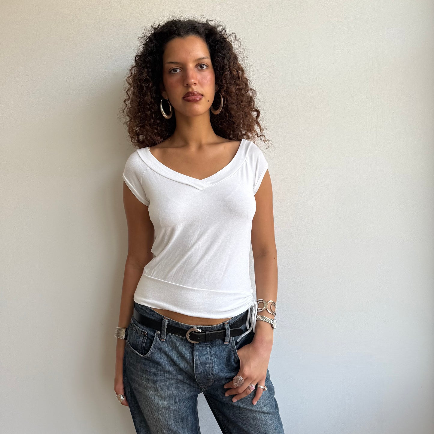 White v neck ruched top - Size M