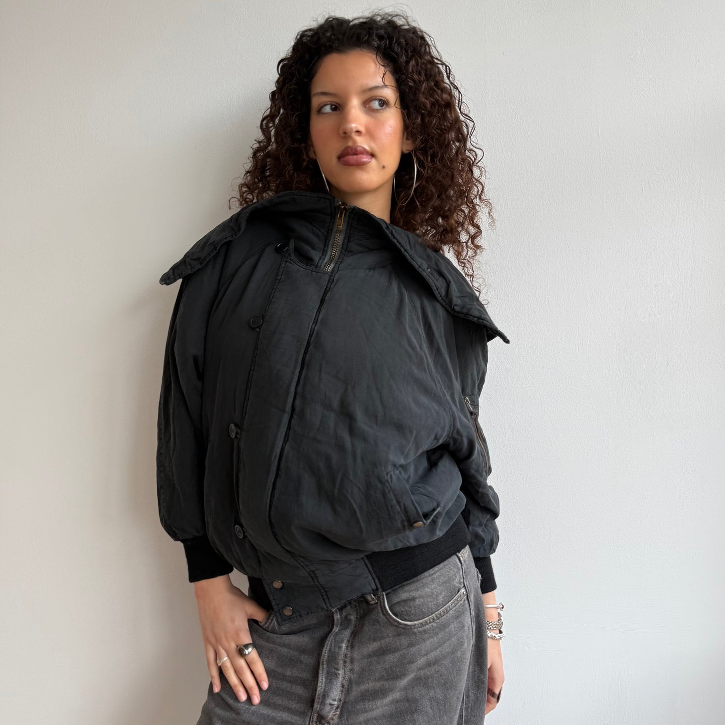 Black silk bomber jacket - Size M
