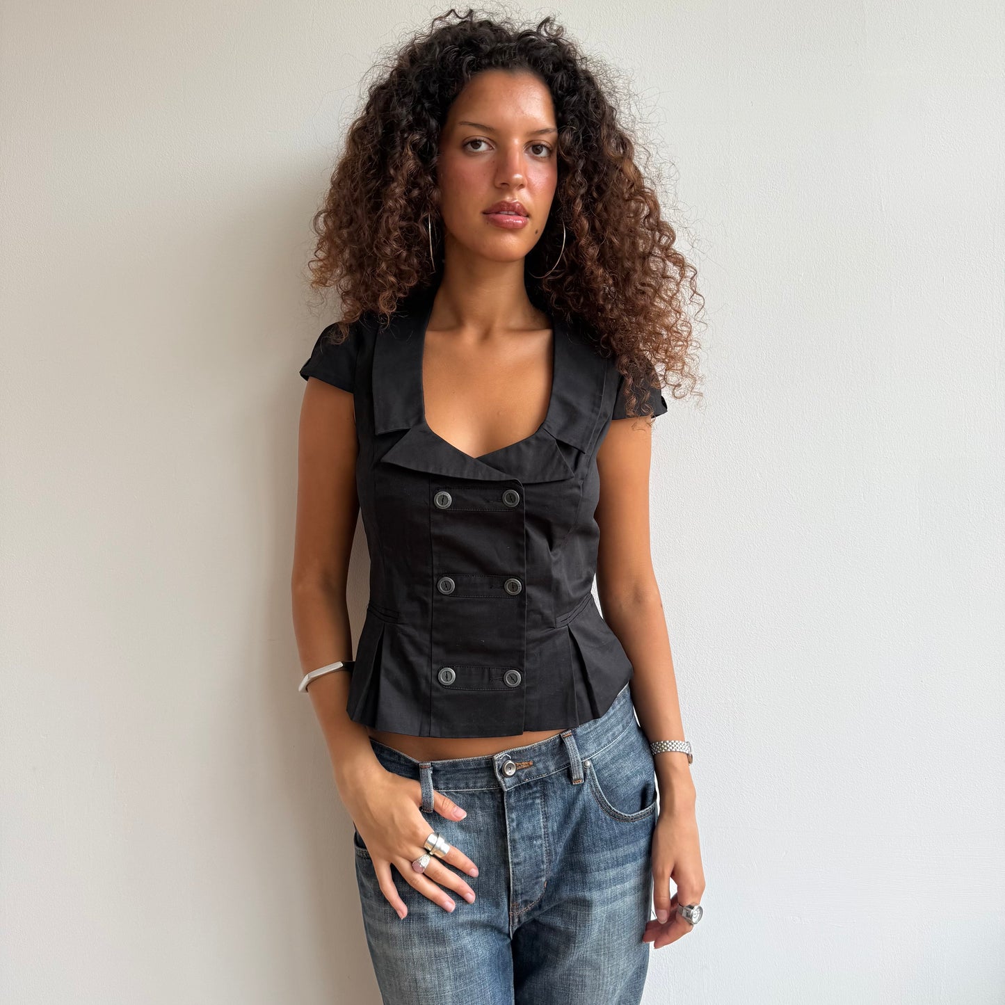 Black short sleeve waistcoat - Size XS, S, M + L