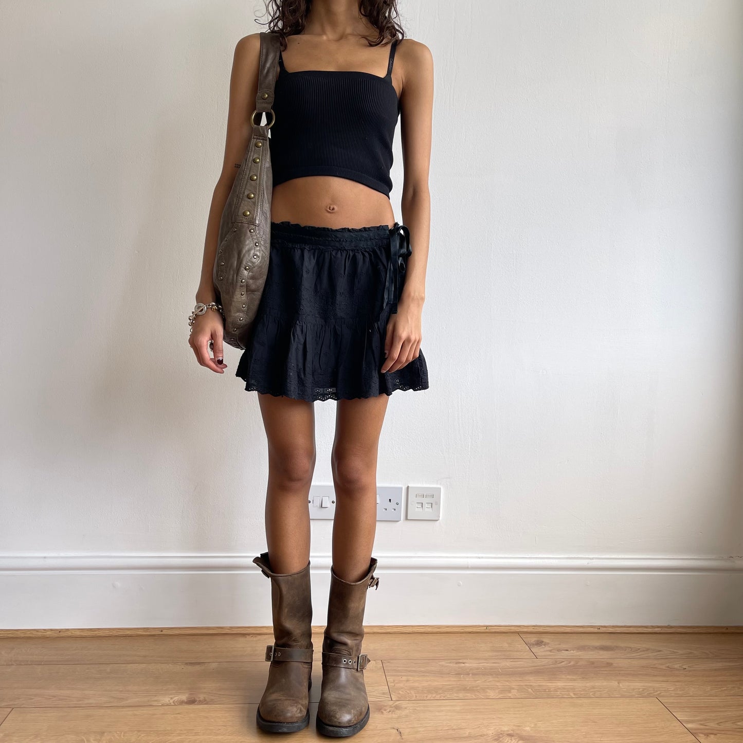 Boho studded leather bag
