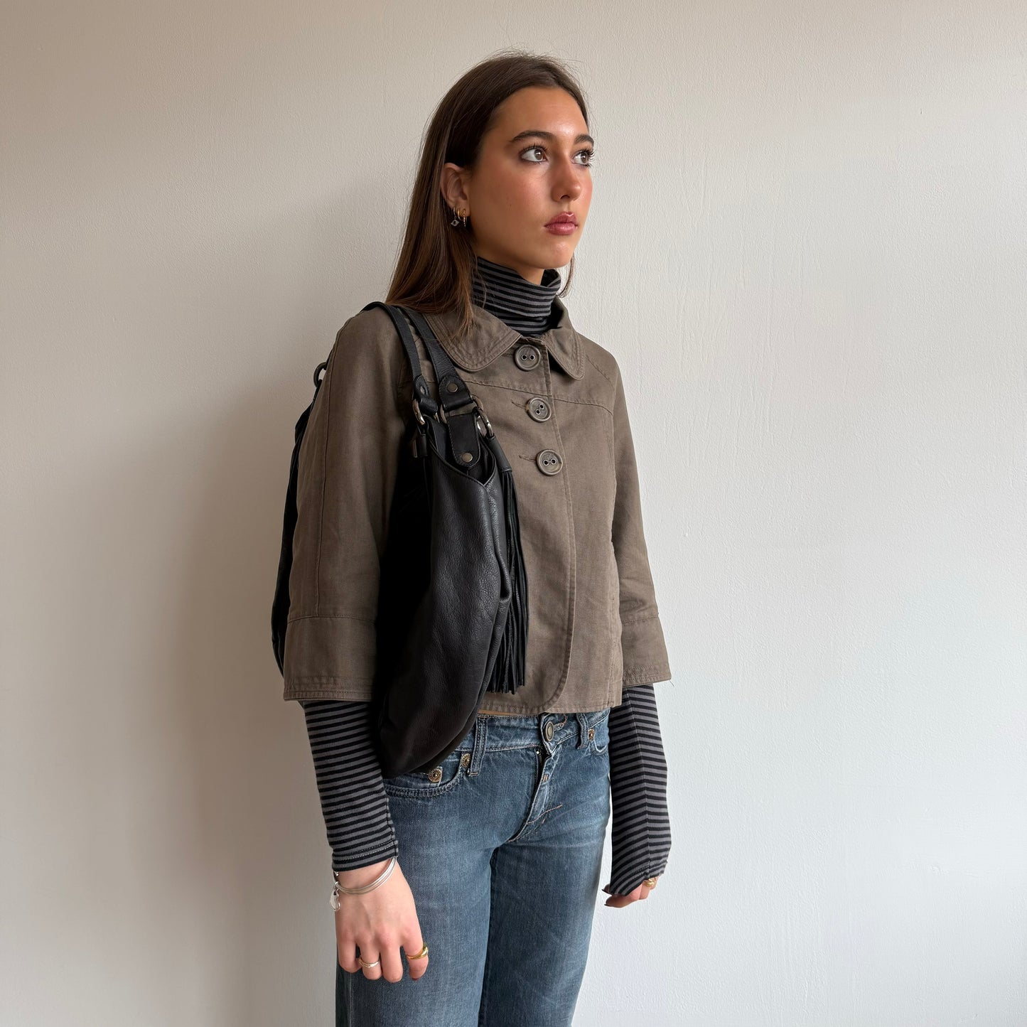 Black leather tassel bag