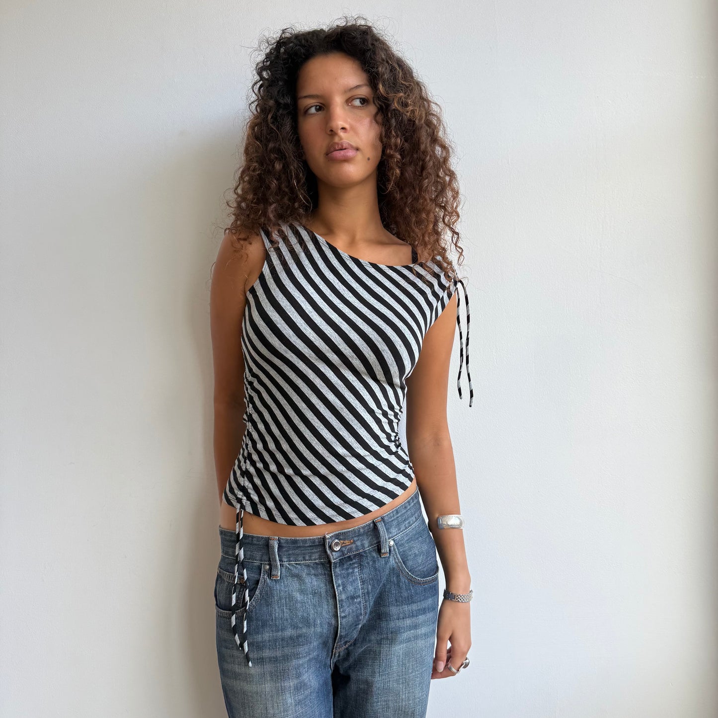Grey striped ruched top - Size S