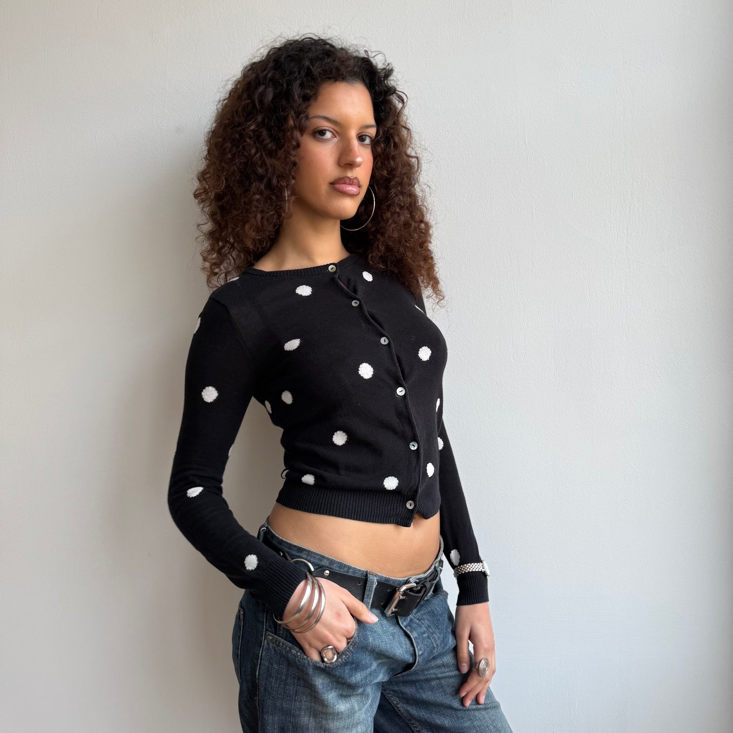 Black polka dot cardigan - Size S