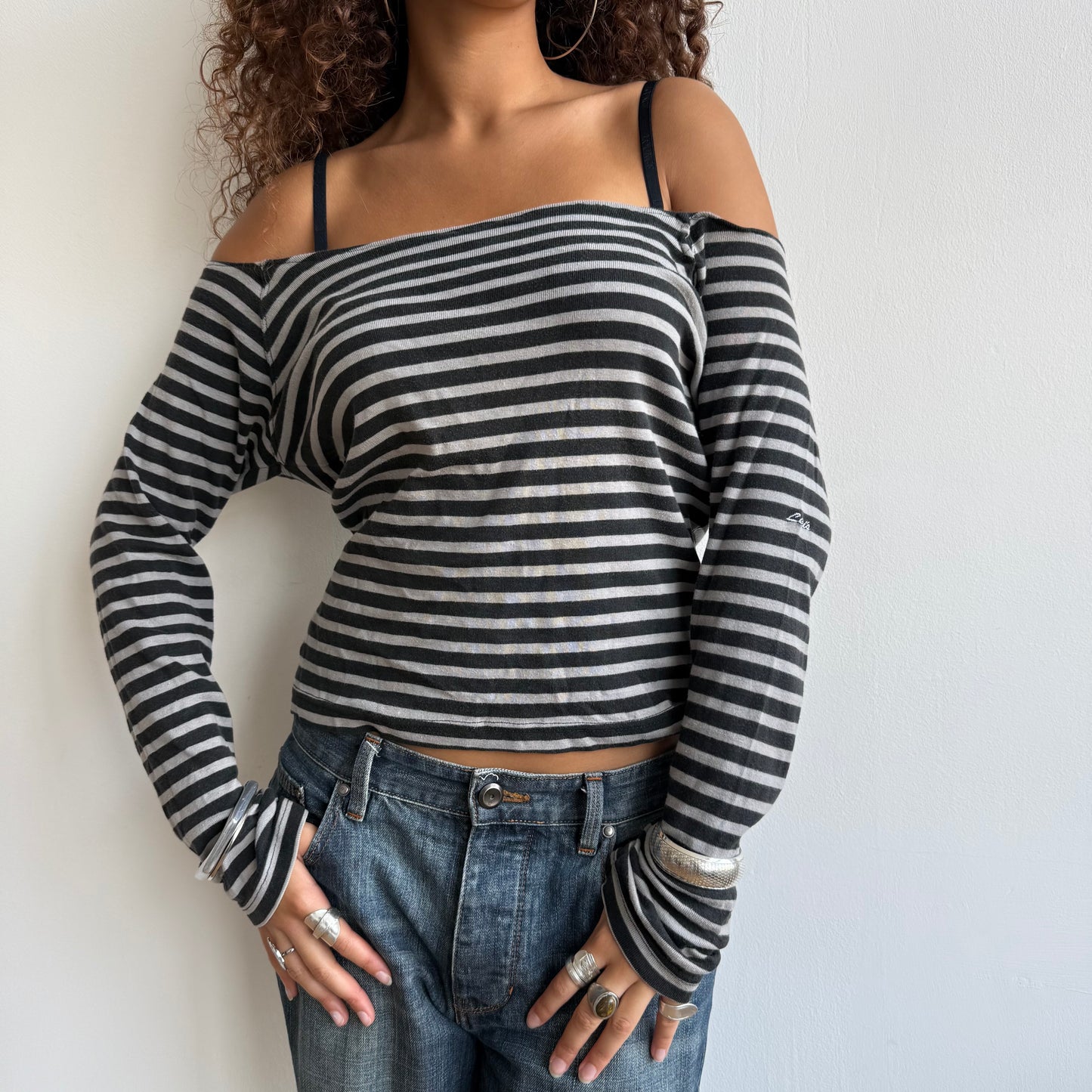 Grey Levi’s striped bardot top - Size M