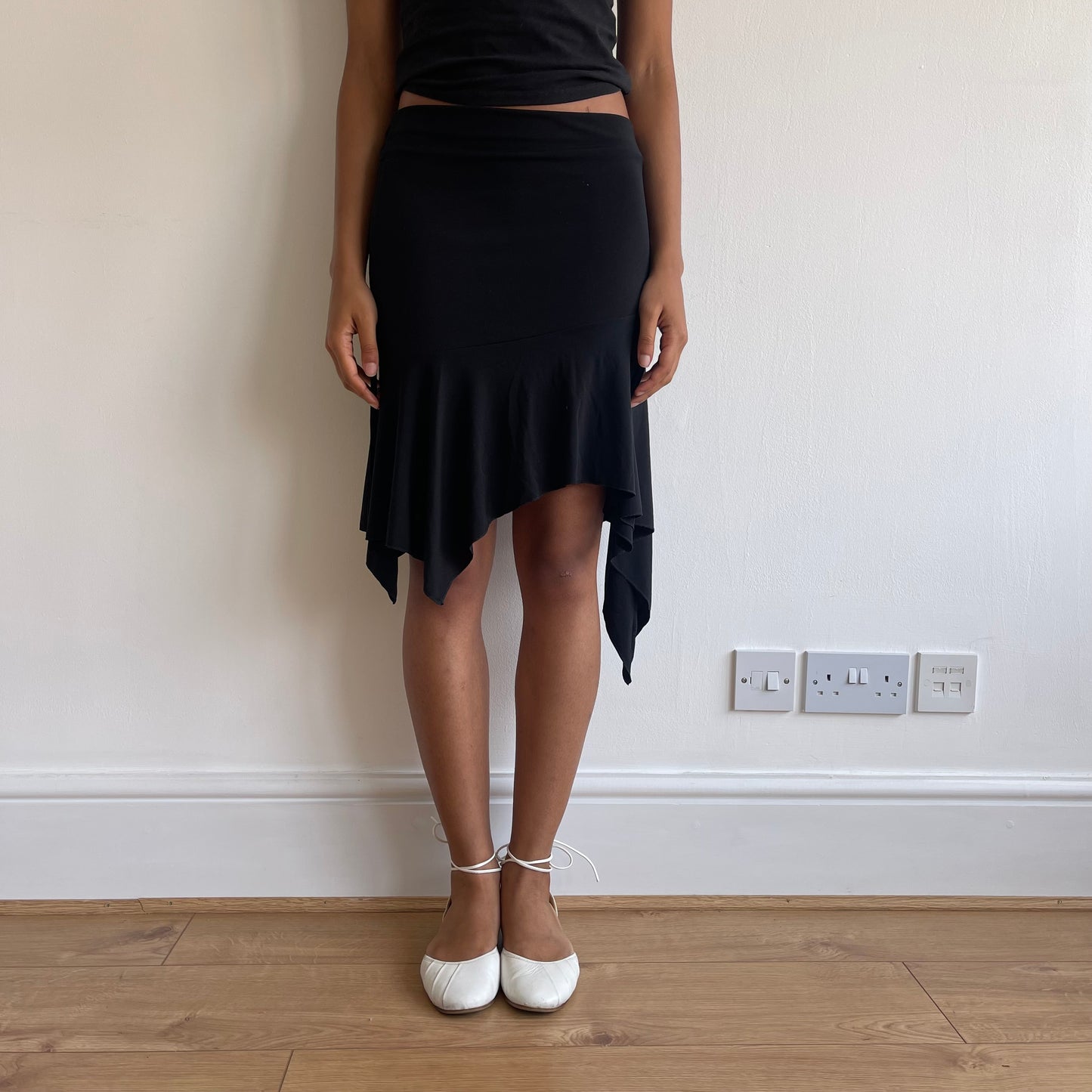 Black asymmetric ruched midi skirt - Size S