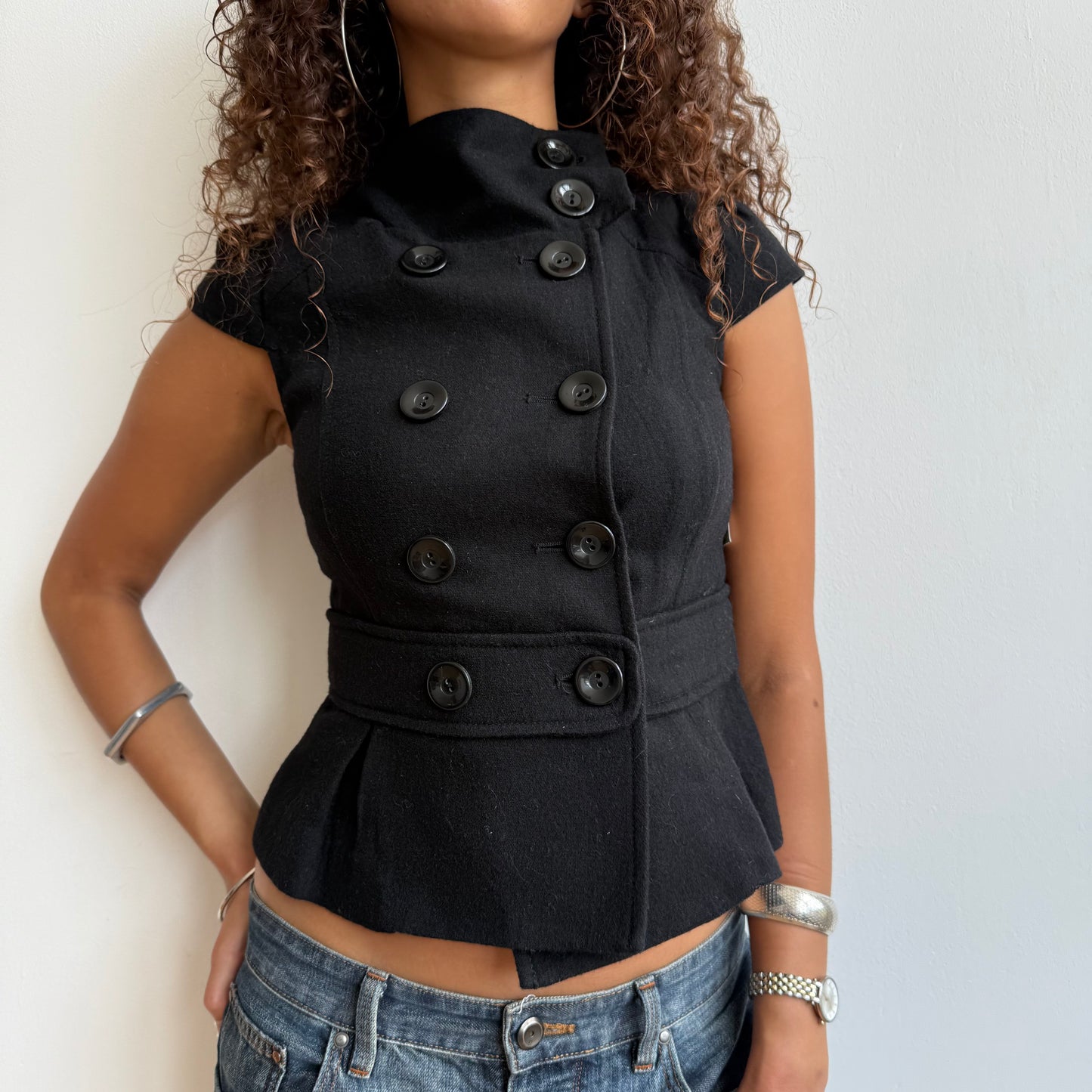 Black short sleeve peacoat - Size XS