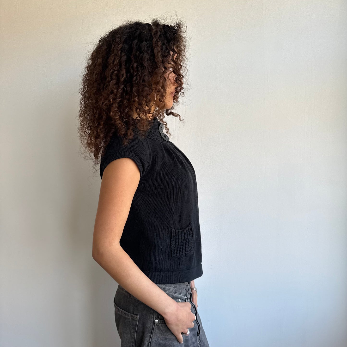 Black button neck knit - Size XS + S