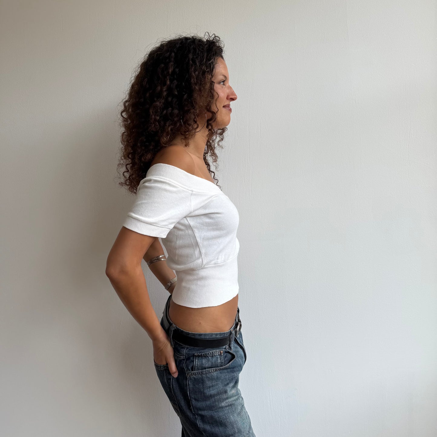 White v-neck top - Size S