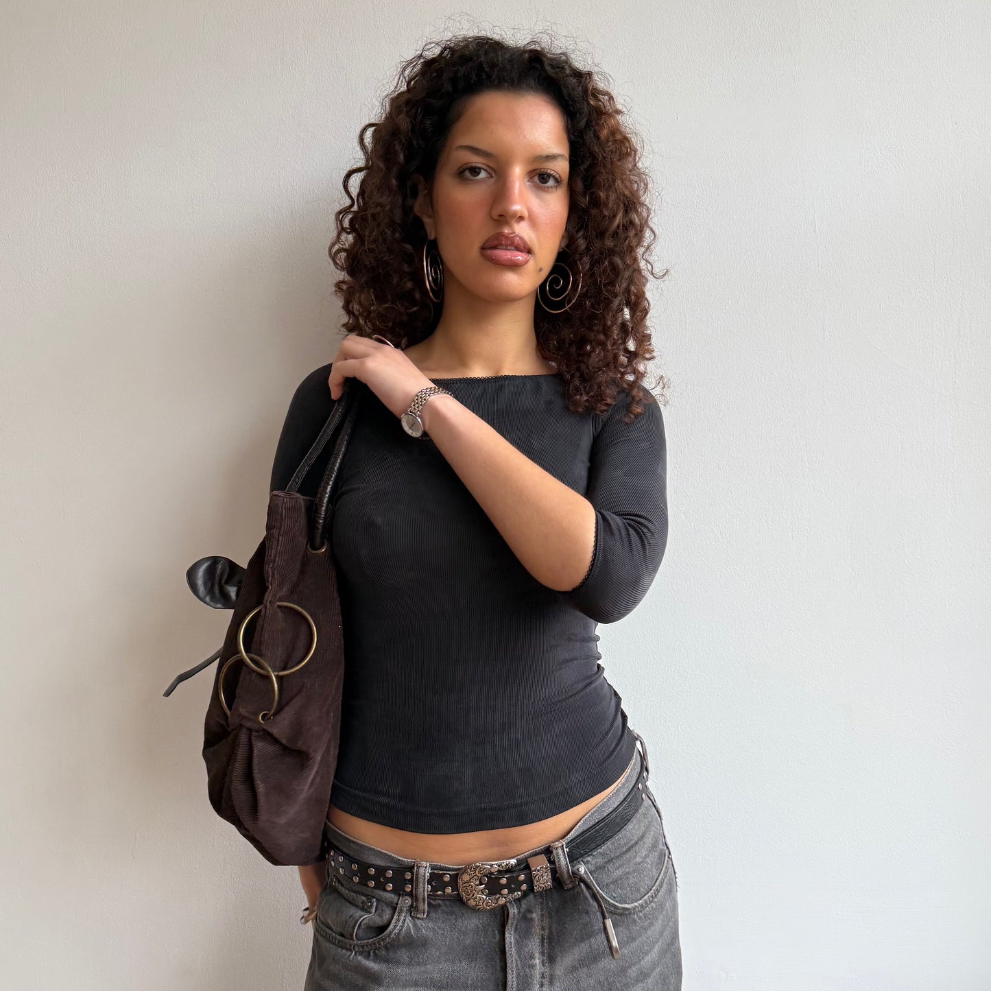 Brown cord flower bag - OS