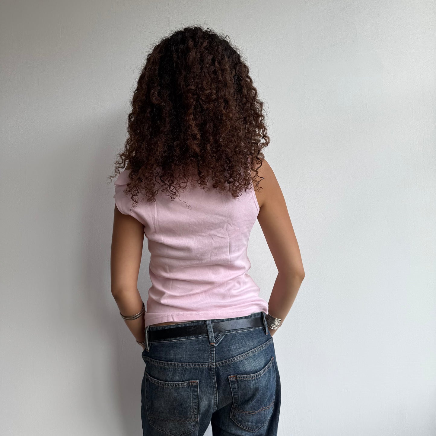 Pink bardot button top - Size M/L