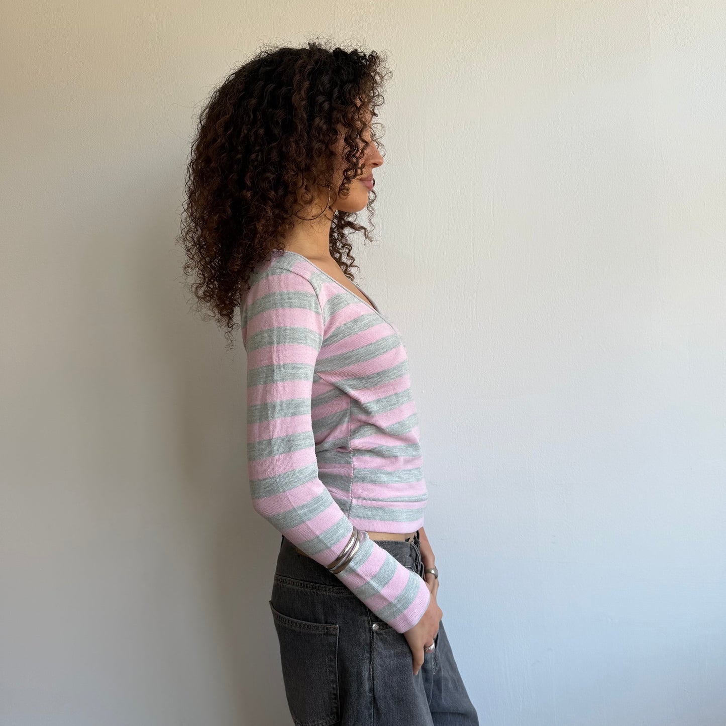 Pink + grey striped ballet knit - Size M