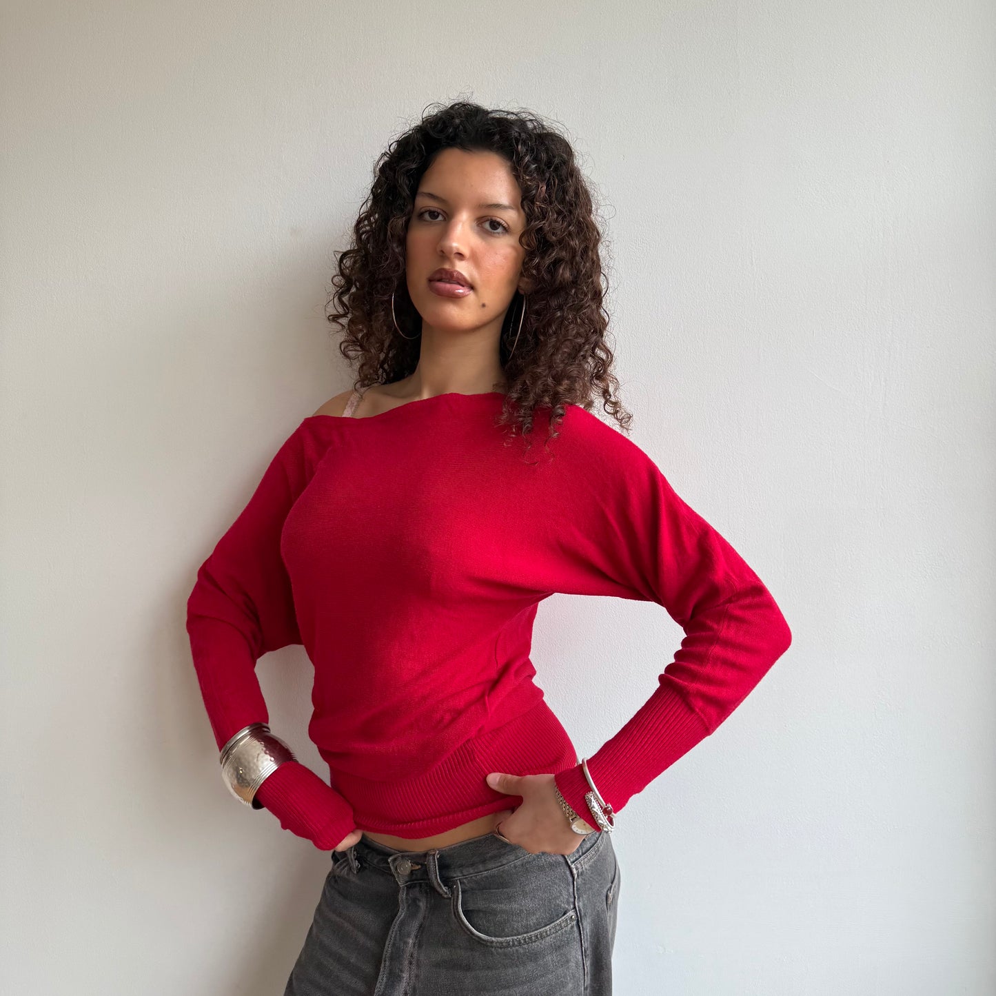 Cherry red slouchy knit jumper - Size S-M