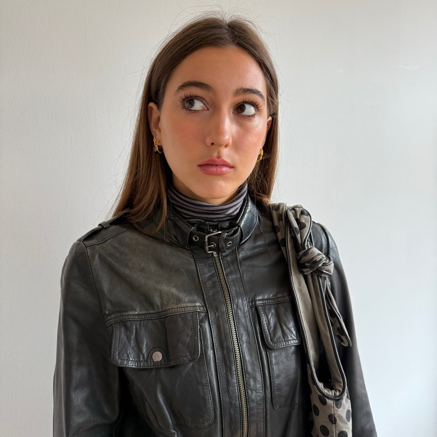 Black leather moto jacket - Size M
