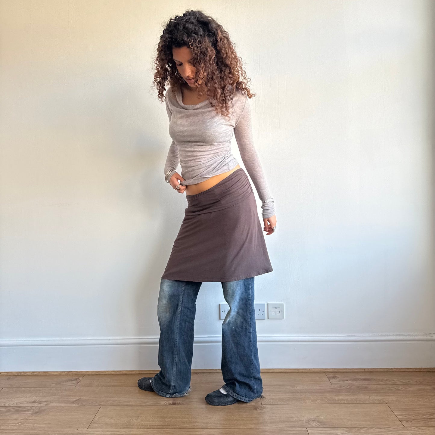 Brown ruched side skirt - Size S