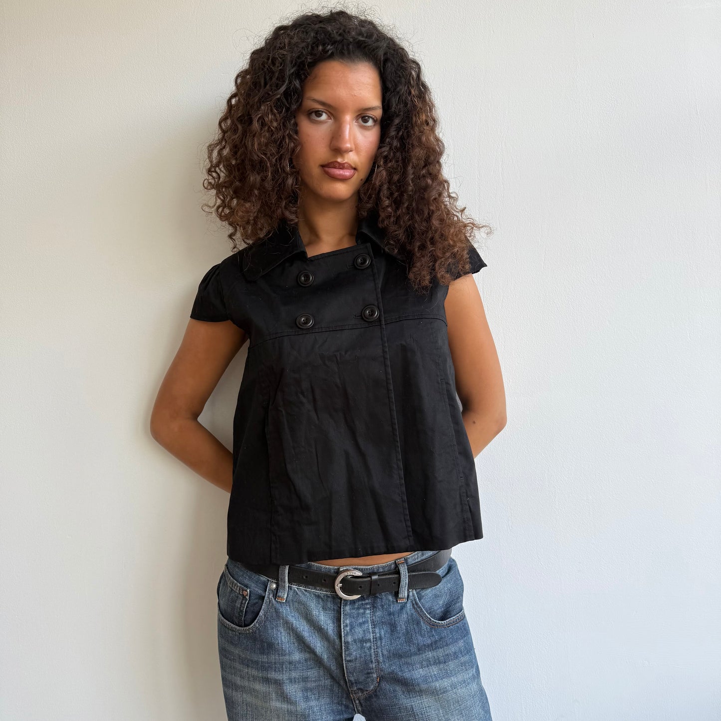 Black short sleeve peacoat - Size M
