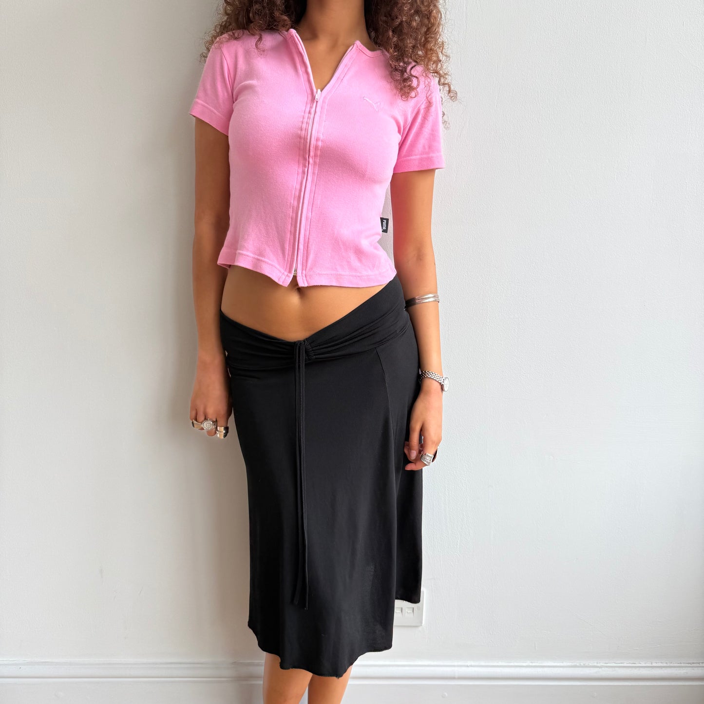 Black slinky ruched skirt - Size S
