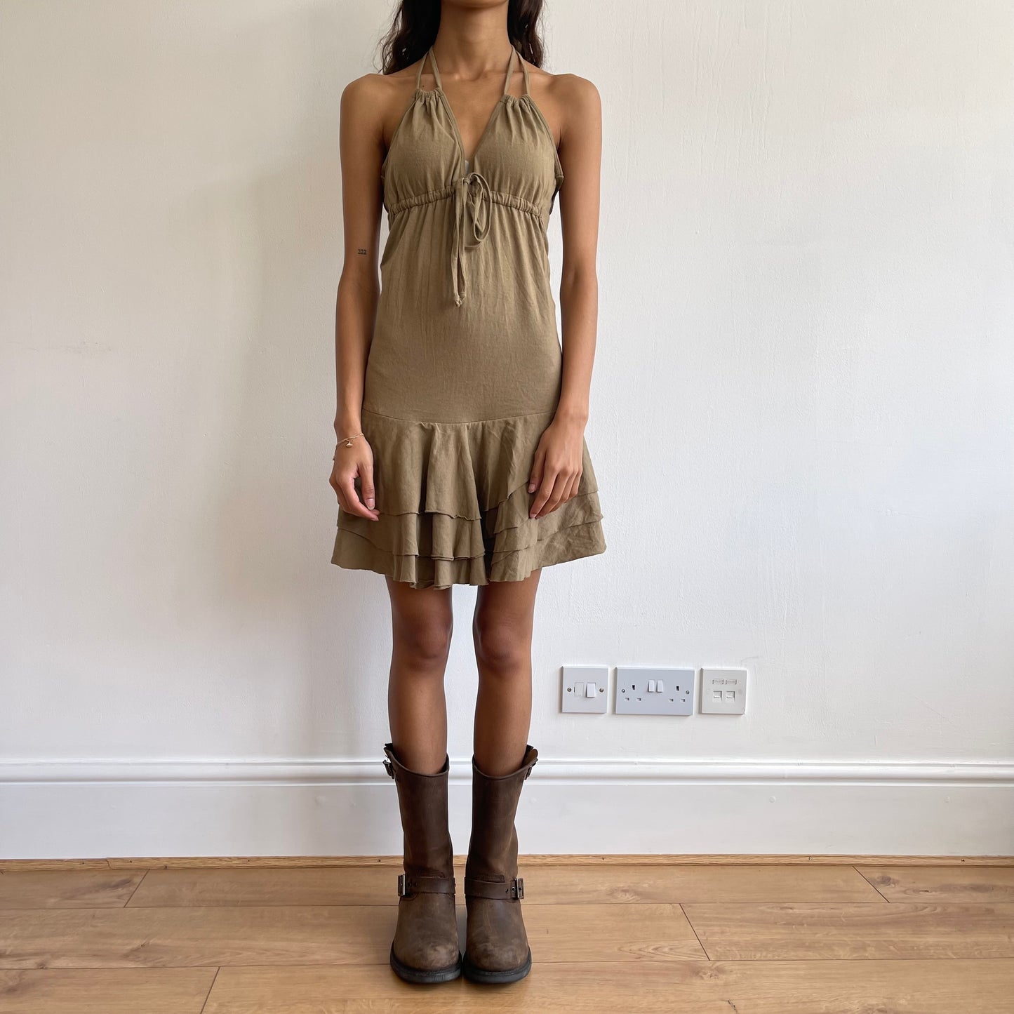 Khaki halterneck dress - Size S