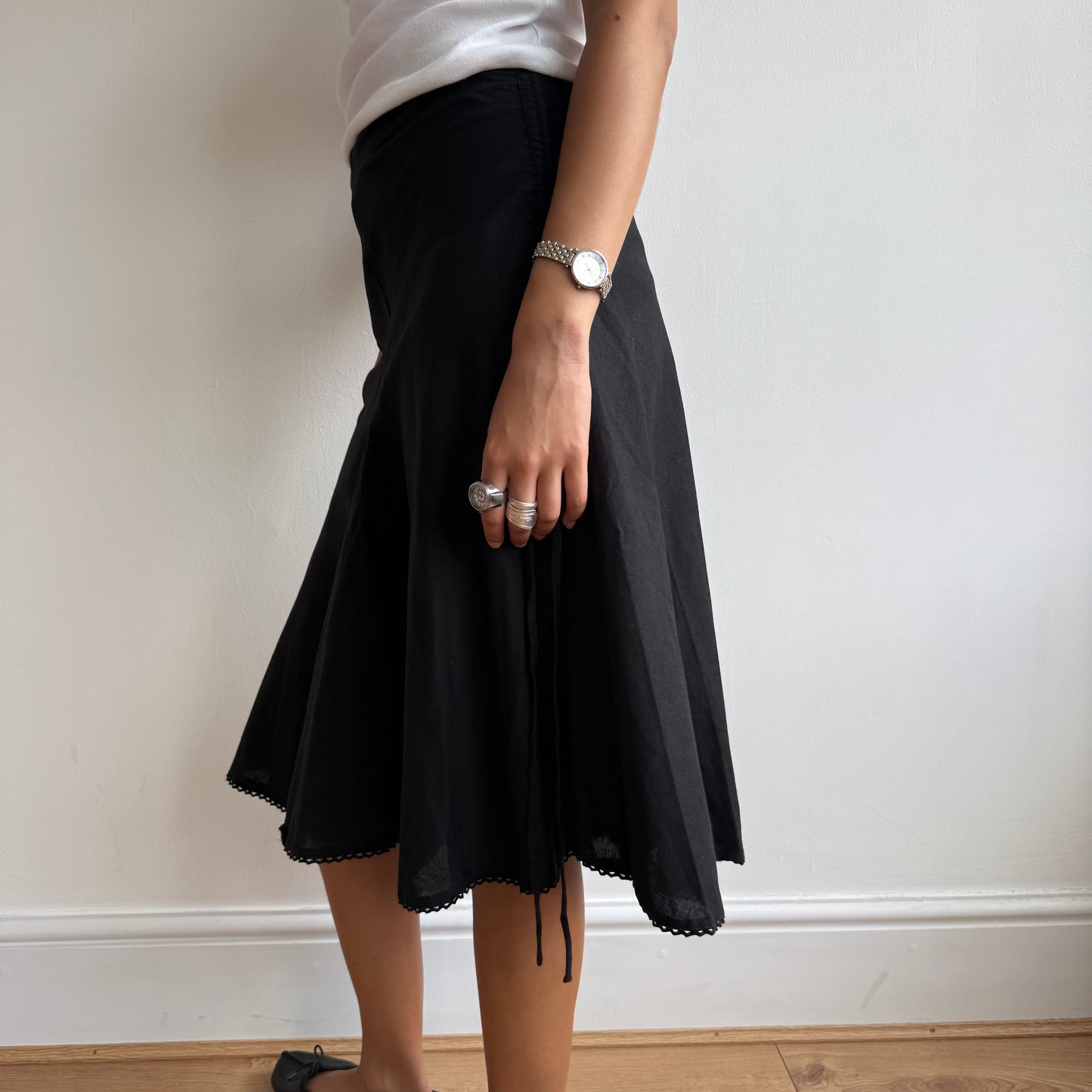 Black ruched linen skirt - Size S