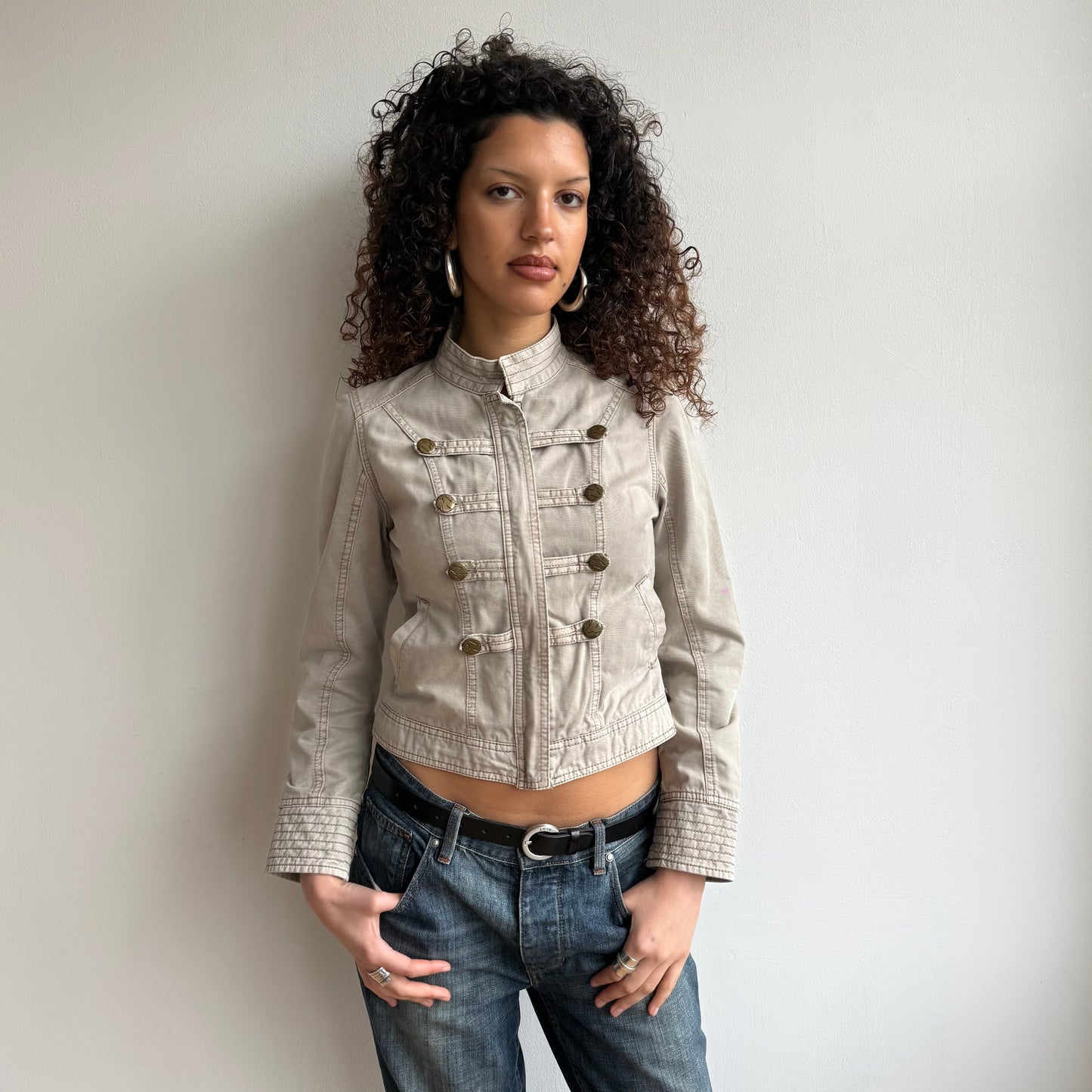 Beige zip up military jacket - Size S