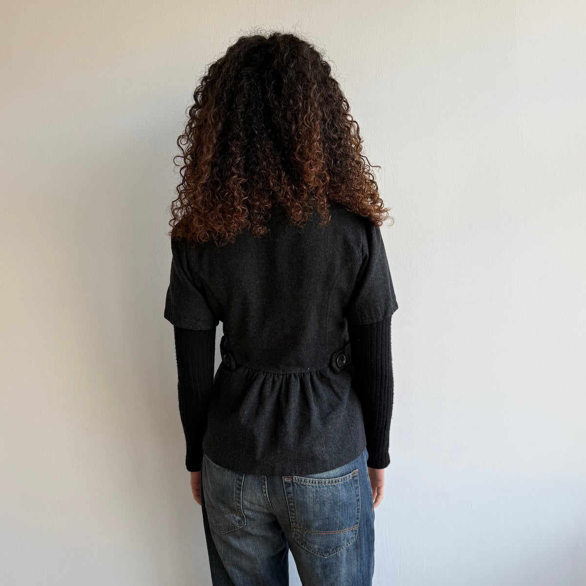 Charcoal bi-material peacoat - Size M