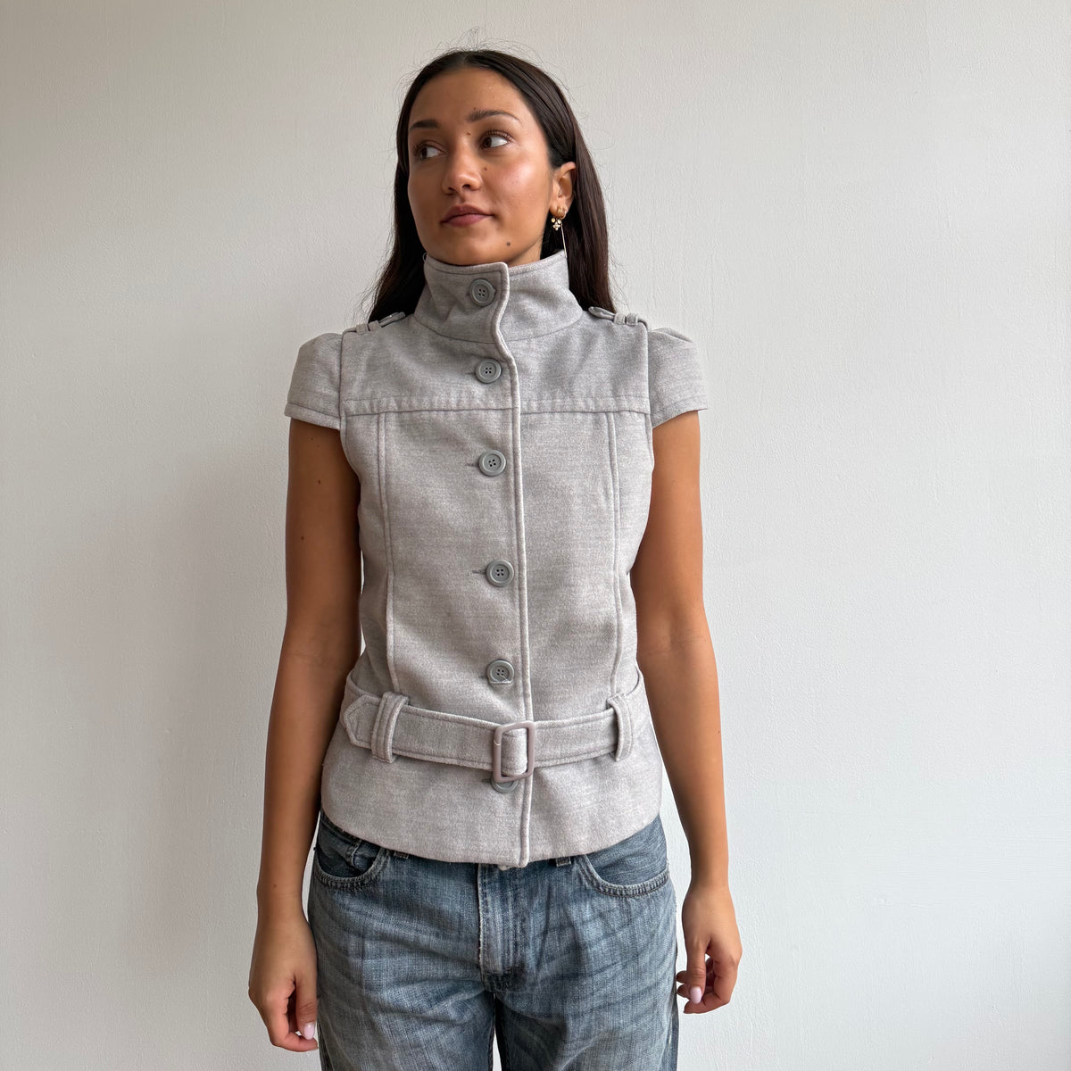 Grey short sleeve belted peacoat - Size S