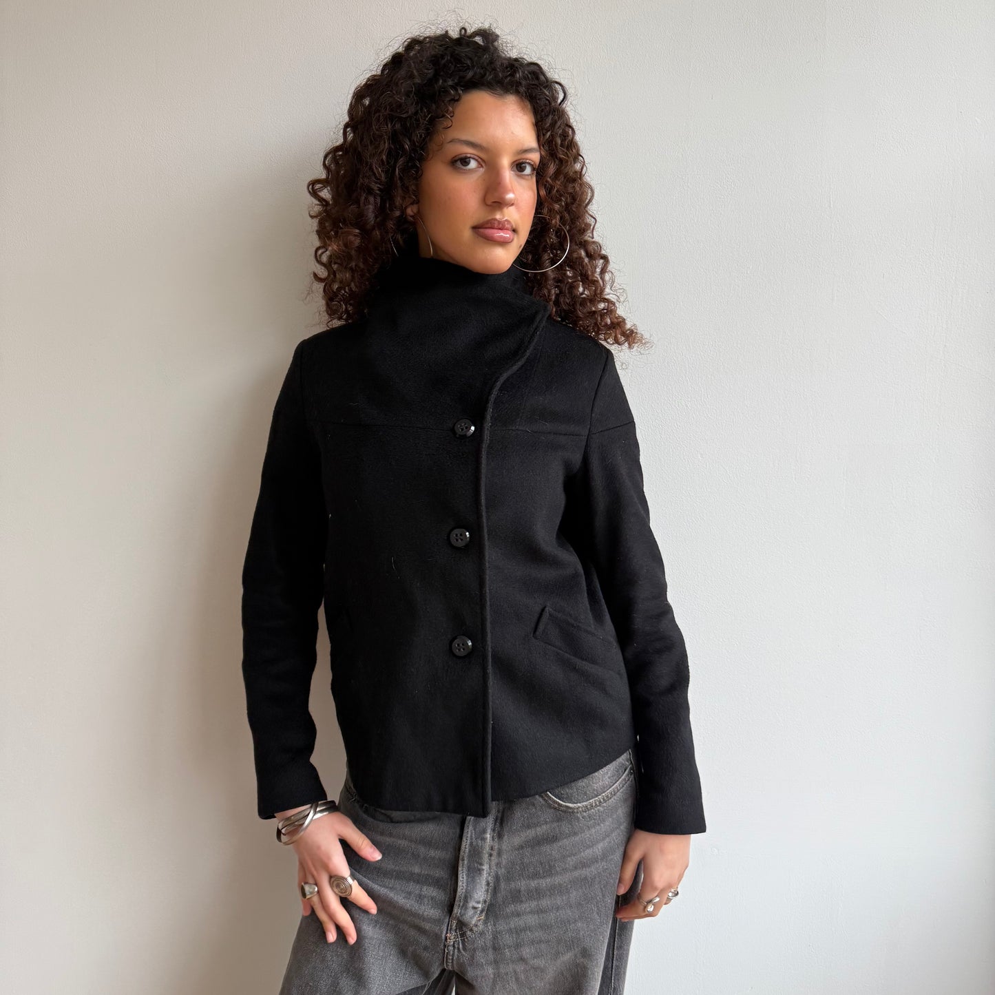 Black high neck peacoat - Size M