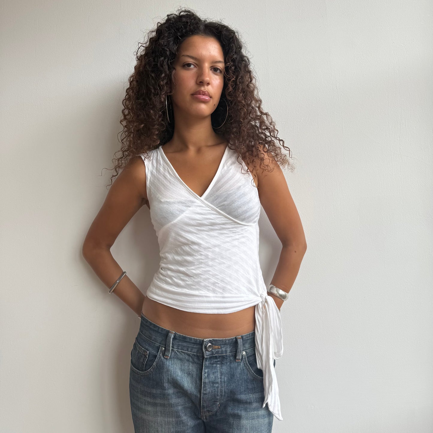 White stripe wrap top - Size S