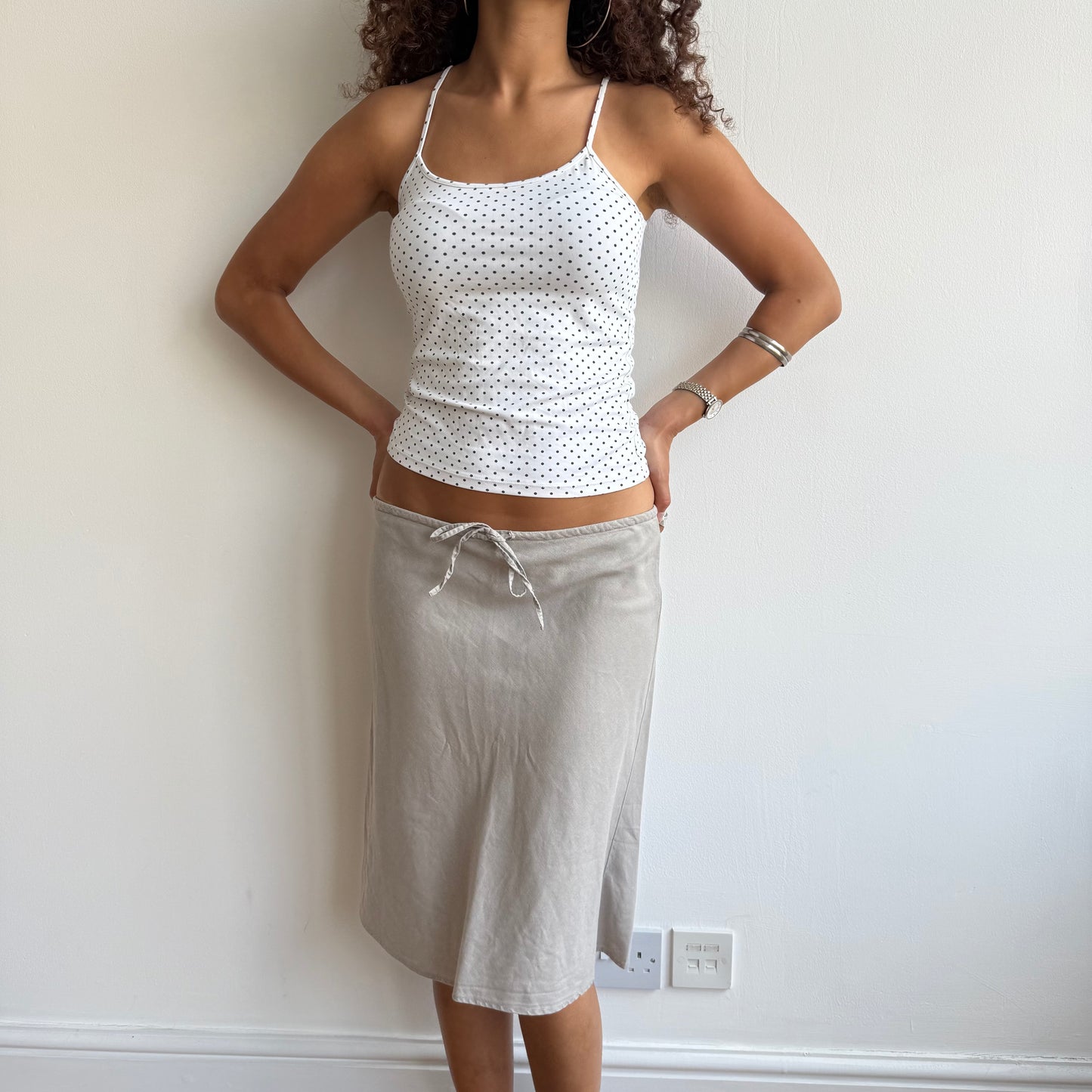 Taupe linen midi skirt - Size S