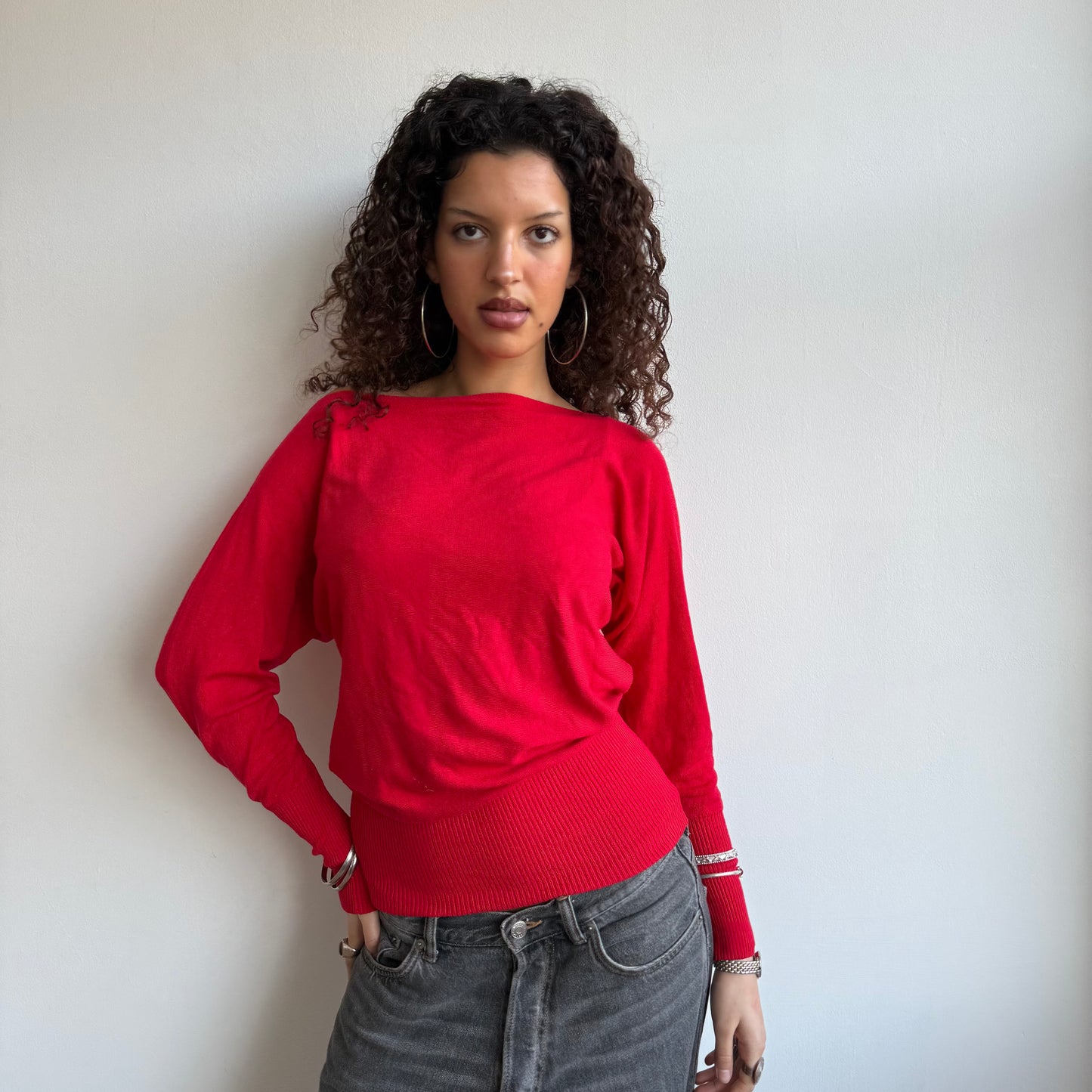 Red slouchy knit jumper - Size S-M