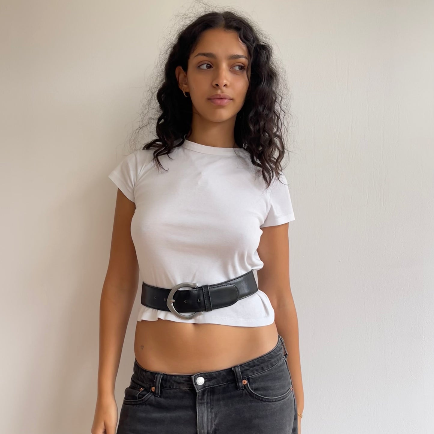 Black leather chunky belt - Size XS