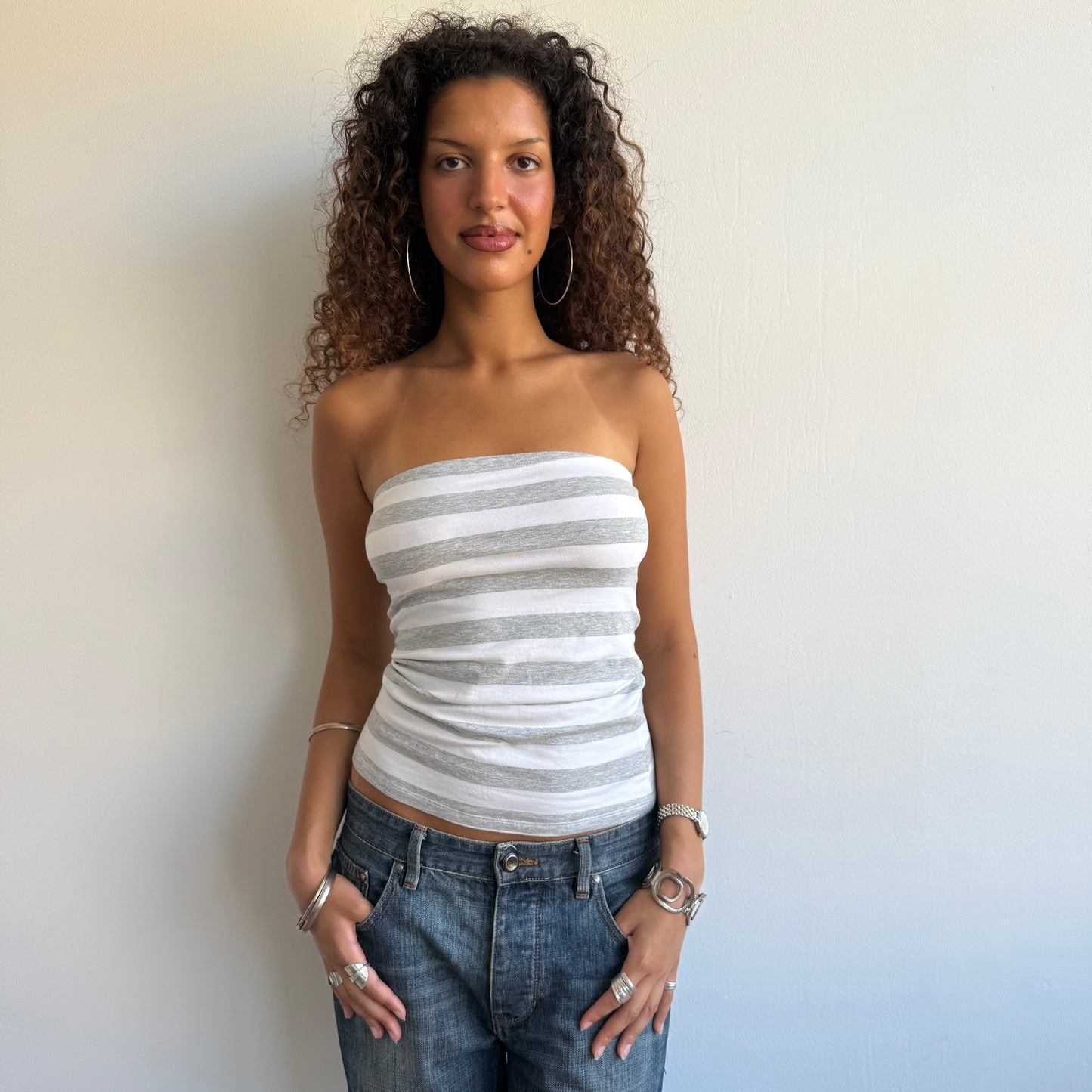 Grey + white stripe bandeau - Size S