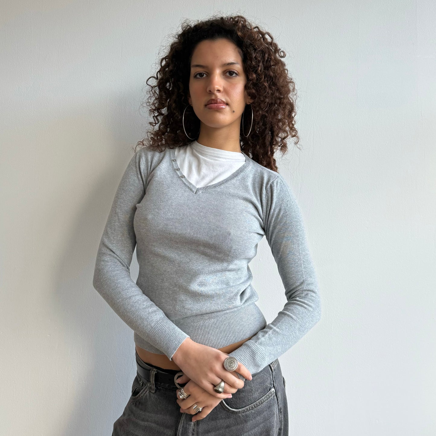 Grey v-neck knit - Size S