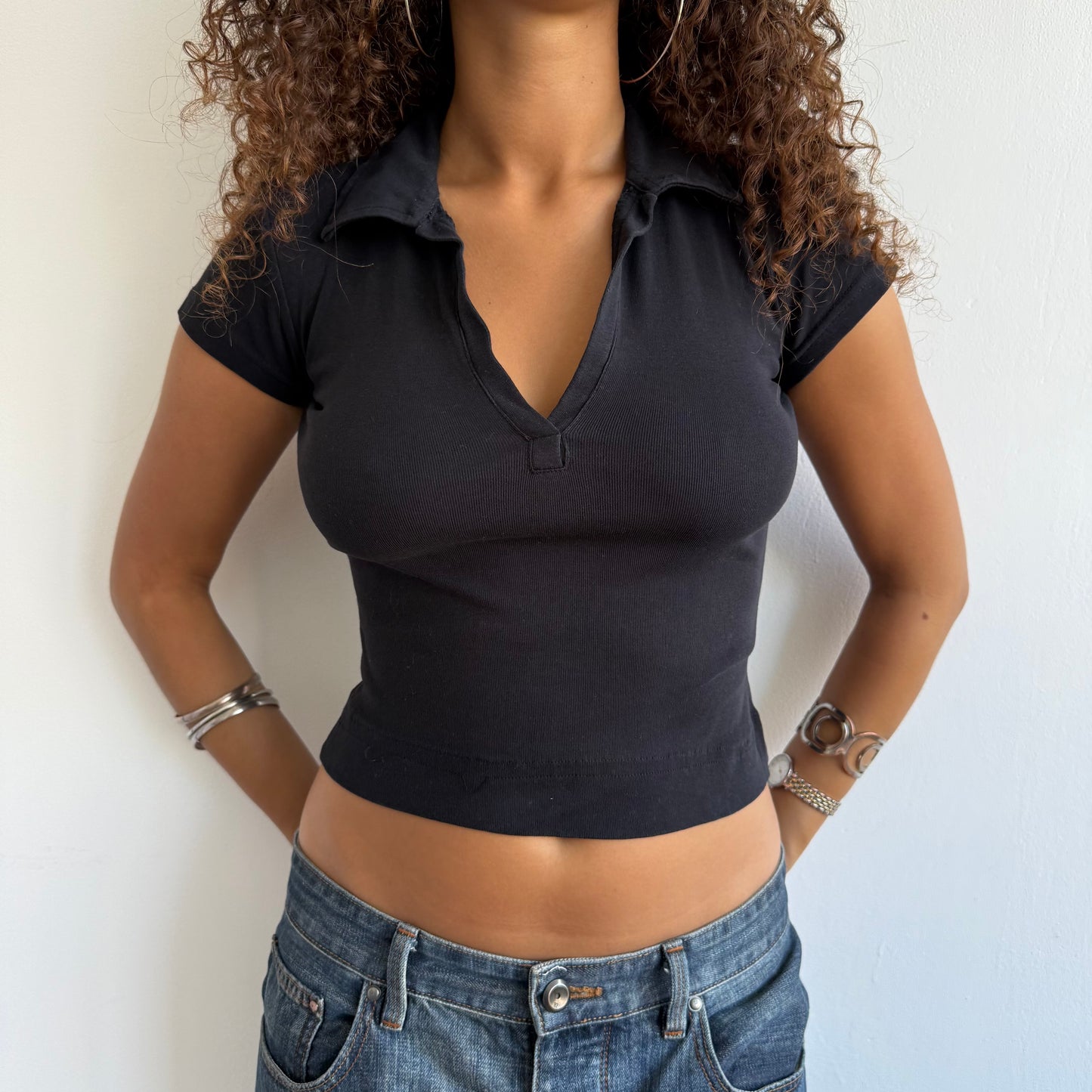 Black polo top - Size XS