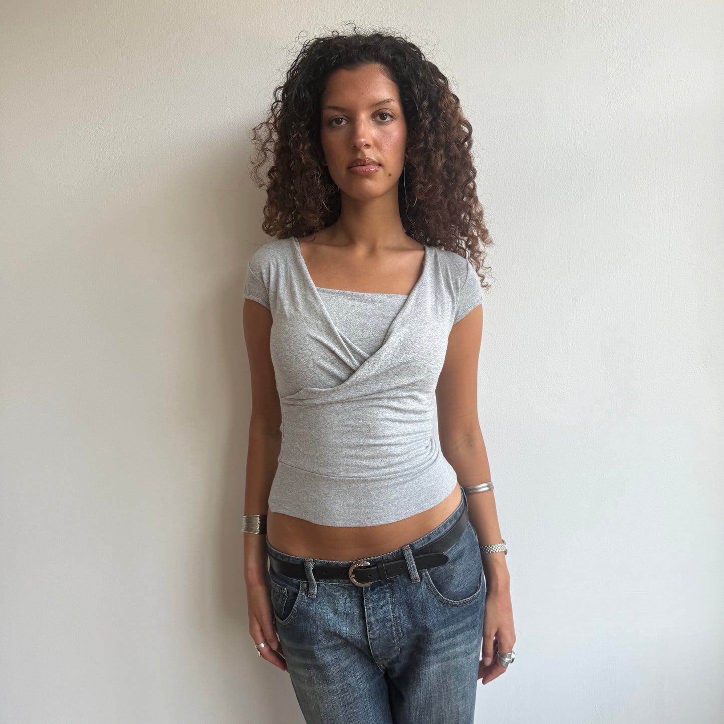 Grey wrap front top - Size S