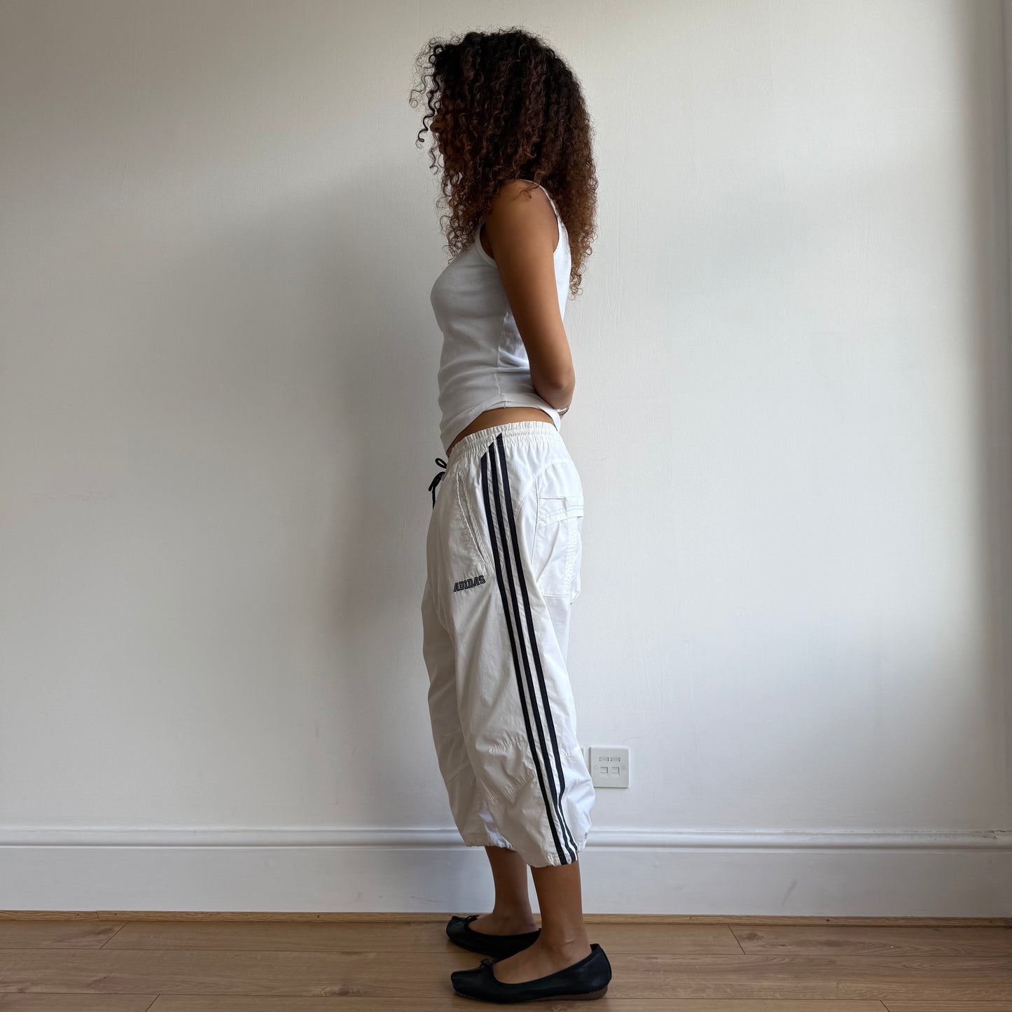 White Adidas logo capris - Size L