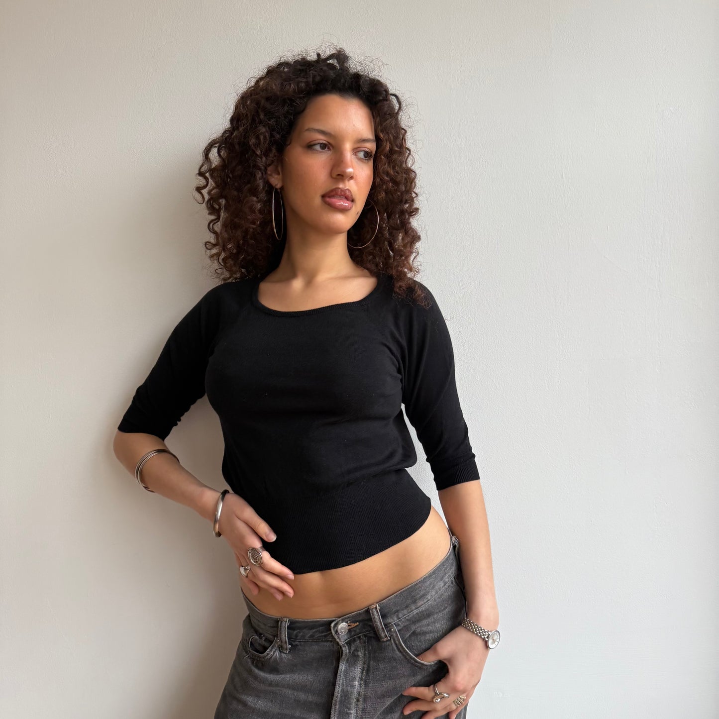 Black 3/4 sleeve knit - Size S