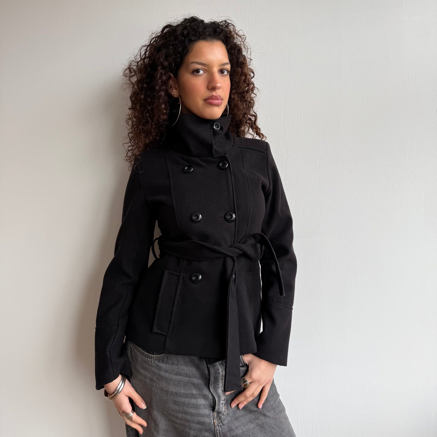 Black belted wool peacoat - Size S