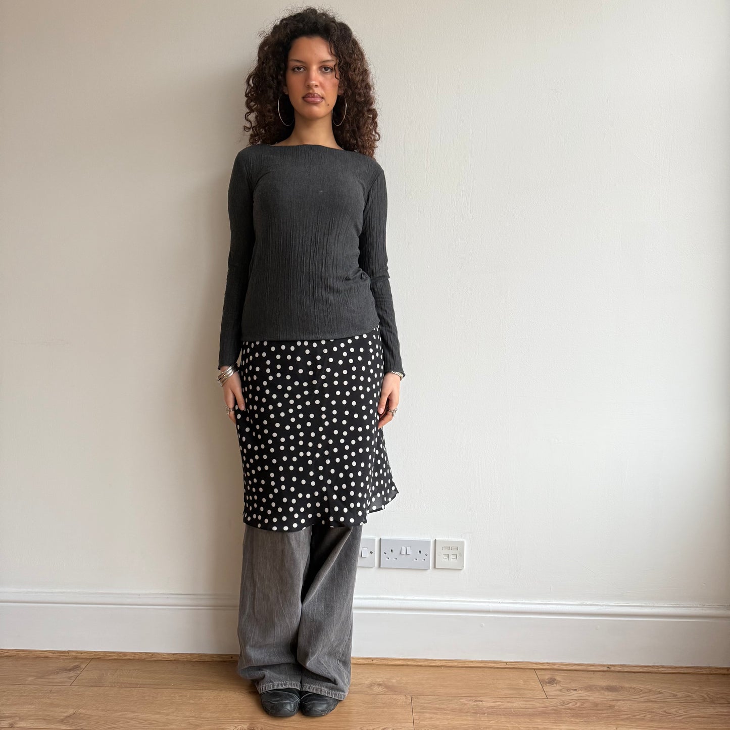 Black polka dot midi skirt - Size M