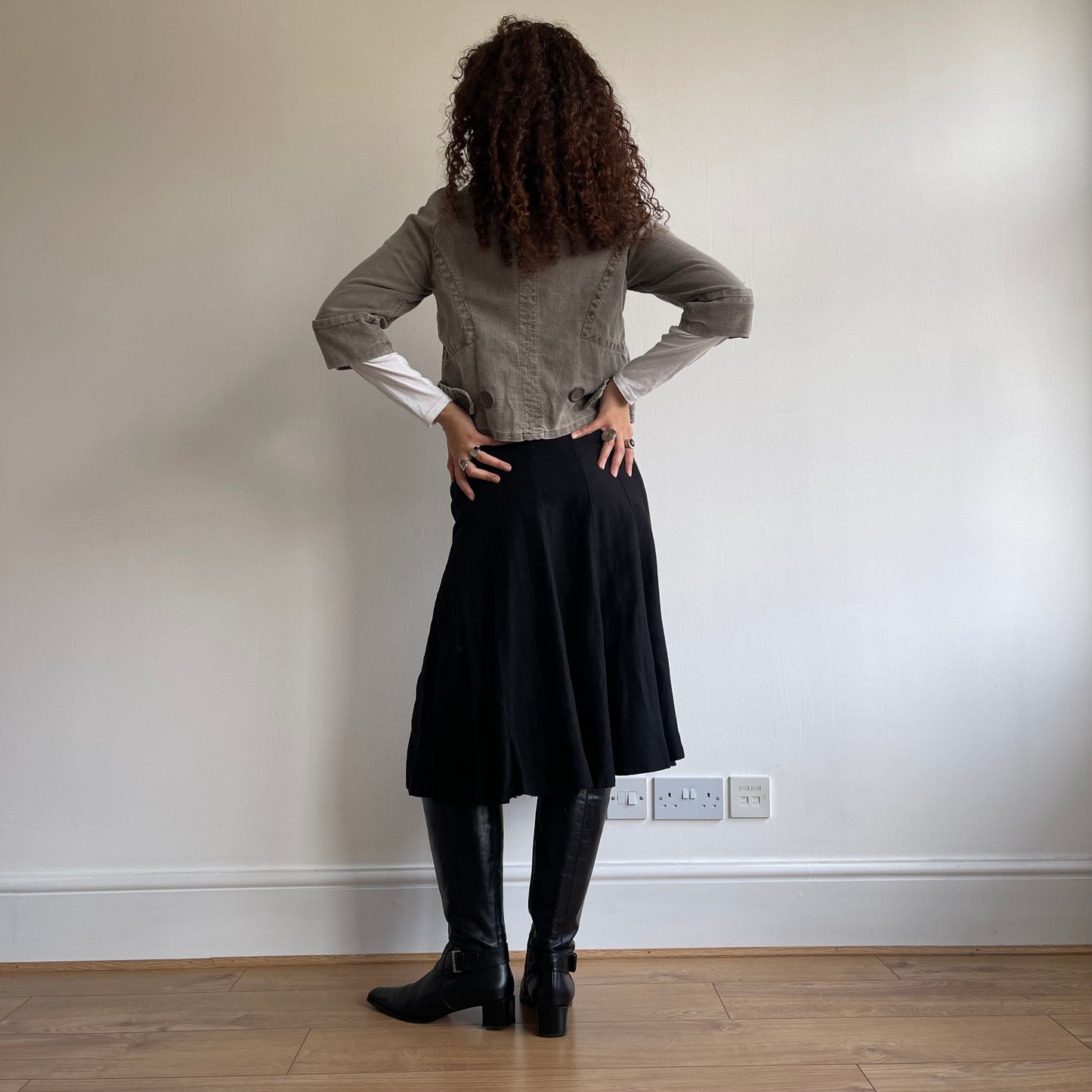 Black linen midi skirt - Size S
