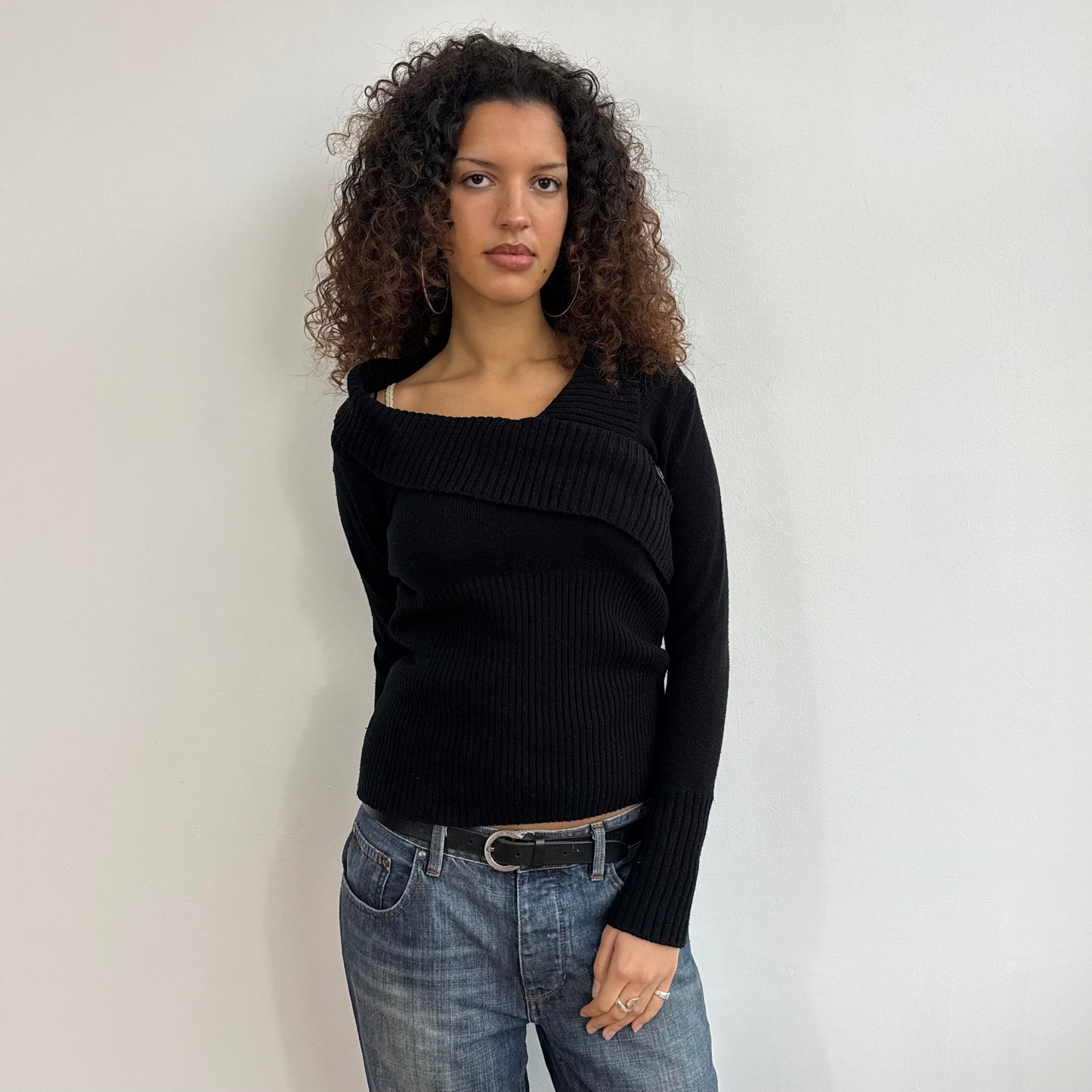 Black bardot button knit - Size M