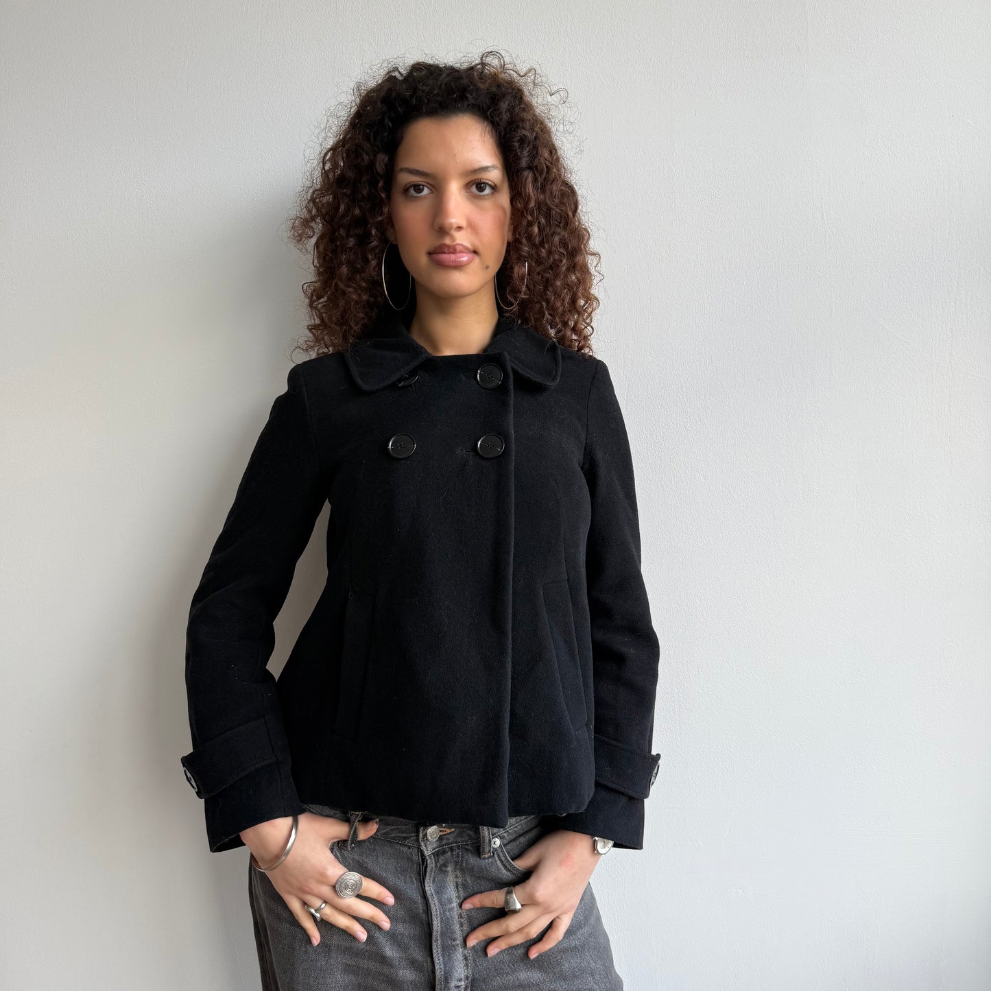 Black button peacoat - Size S