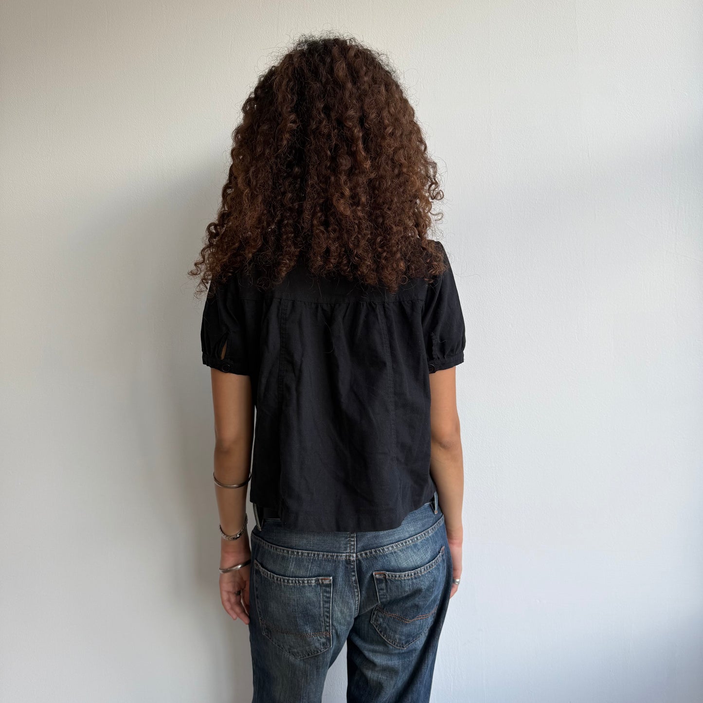 Black linen short sleeve peacoat - Size S/M