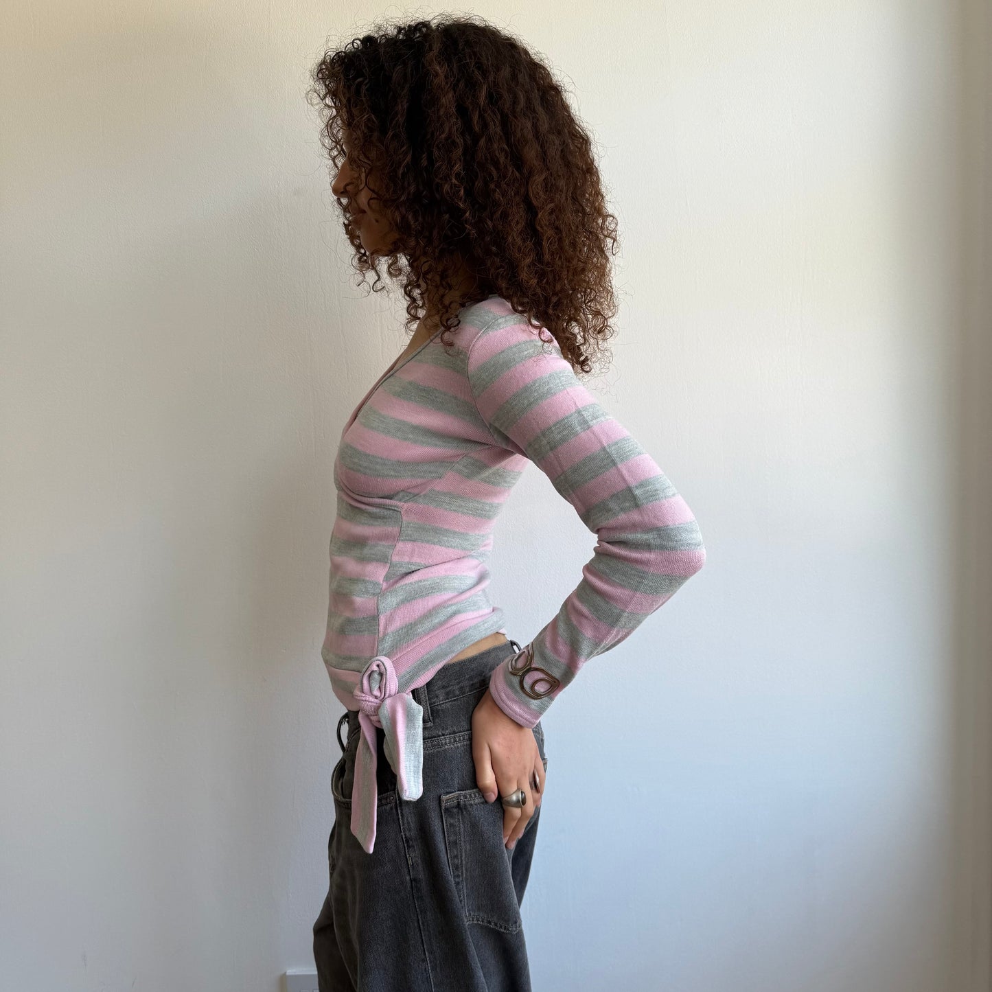 Pink + grey striped ballet knit - Size M
