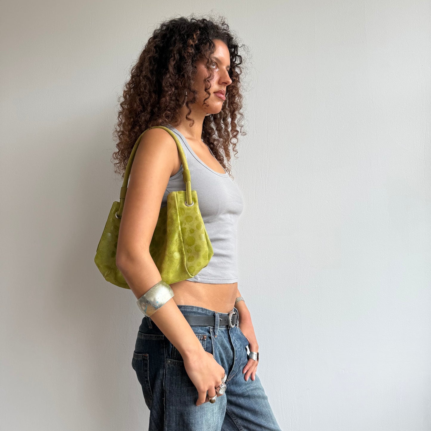 Green polka dot bag