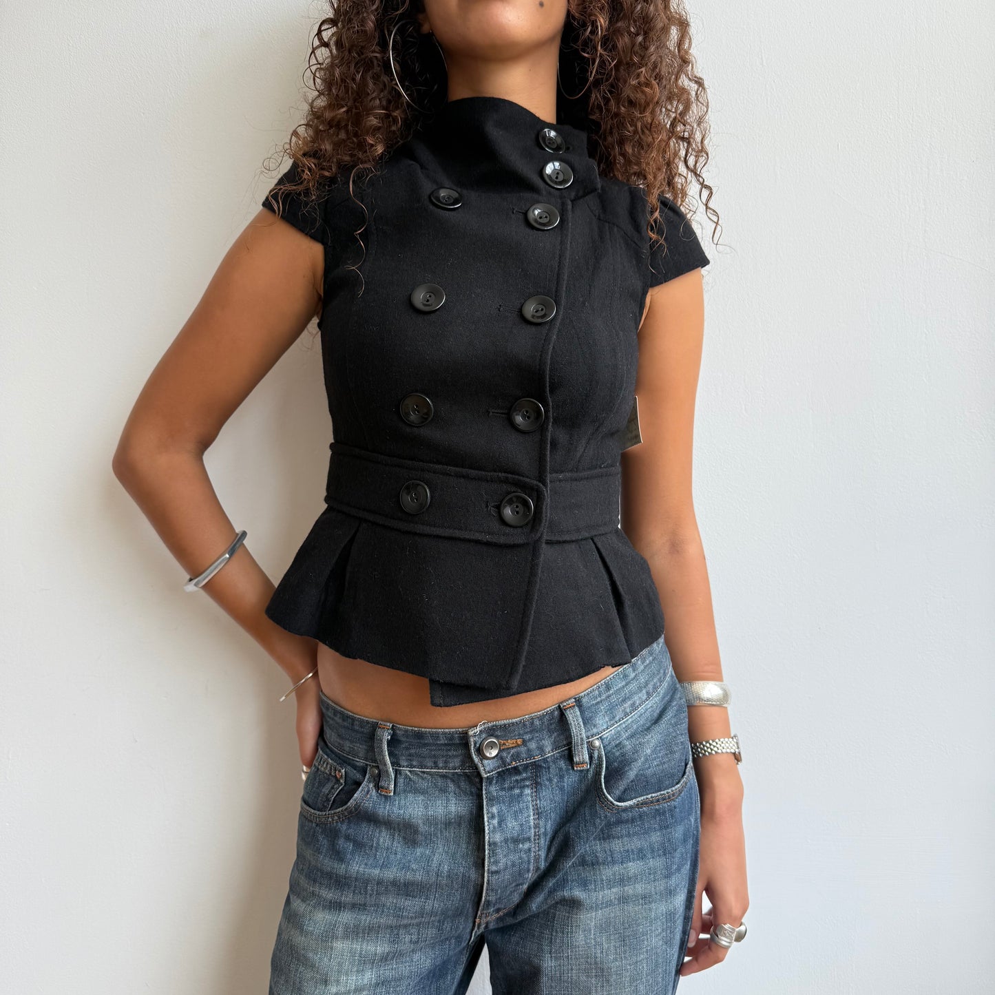 Black short sleeve peacoat - Size XS